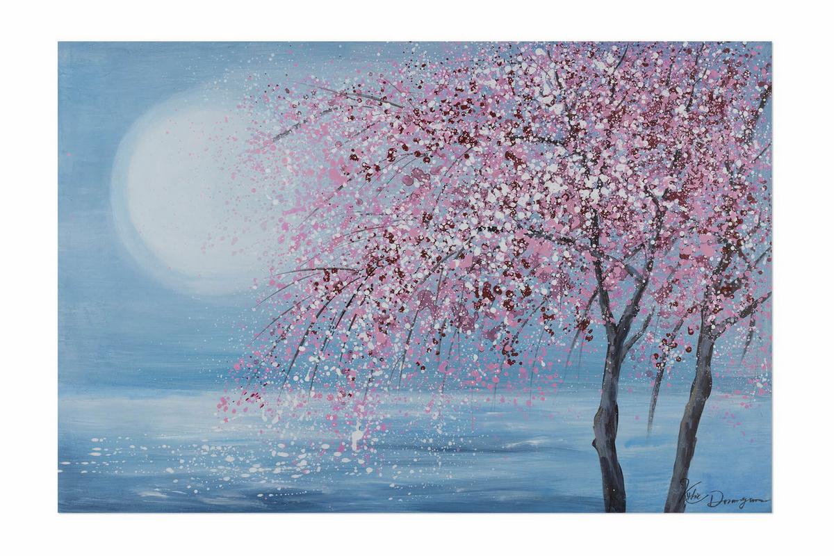 ACRYLBILD HANDGEMALT 90/60 cm - Blau/Pink, Holz/Textil (90/60cm) - KUNSTLOFT
