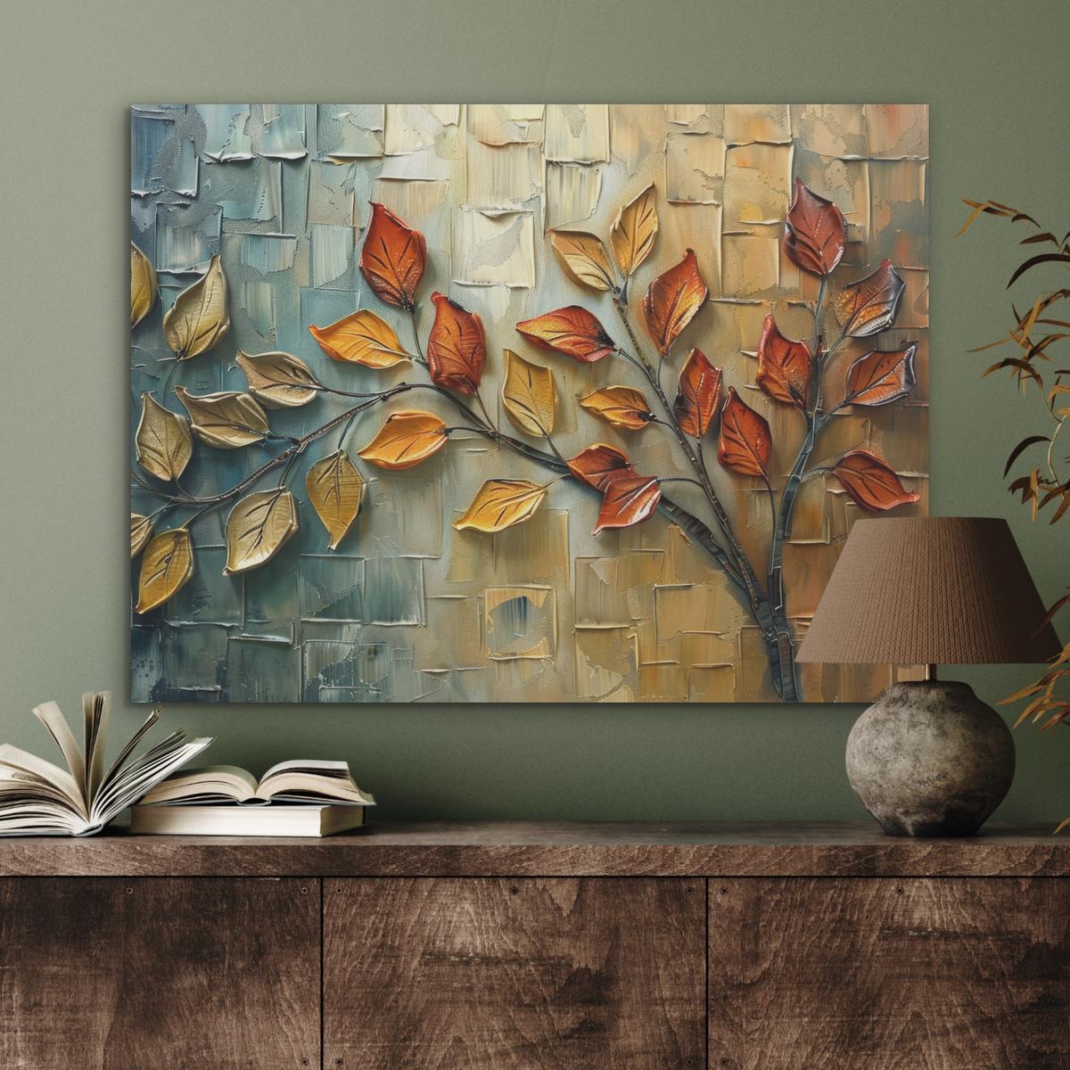 AKUSTIKBILD Baum - Abstrakt - Natur - Kunst Gemälde 80x60 cm - Goldfarben, Kunststoff (80/60/0.9cm) - MuchoWow