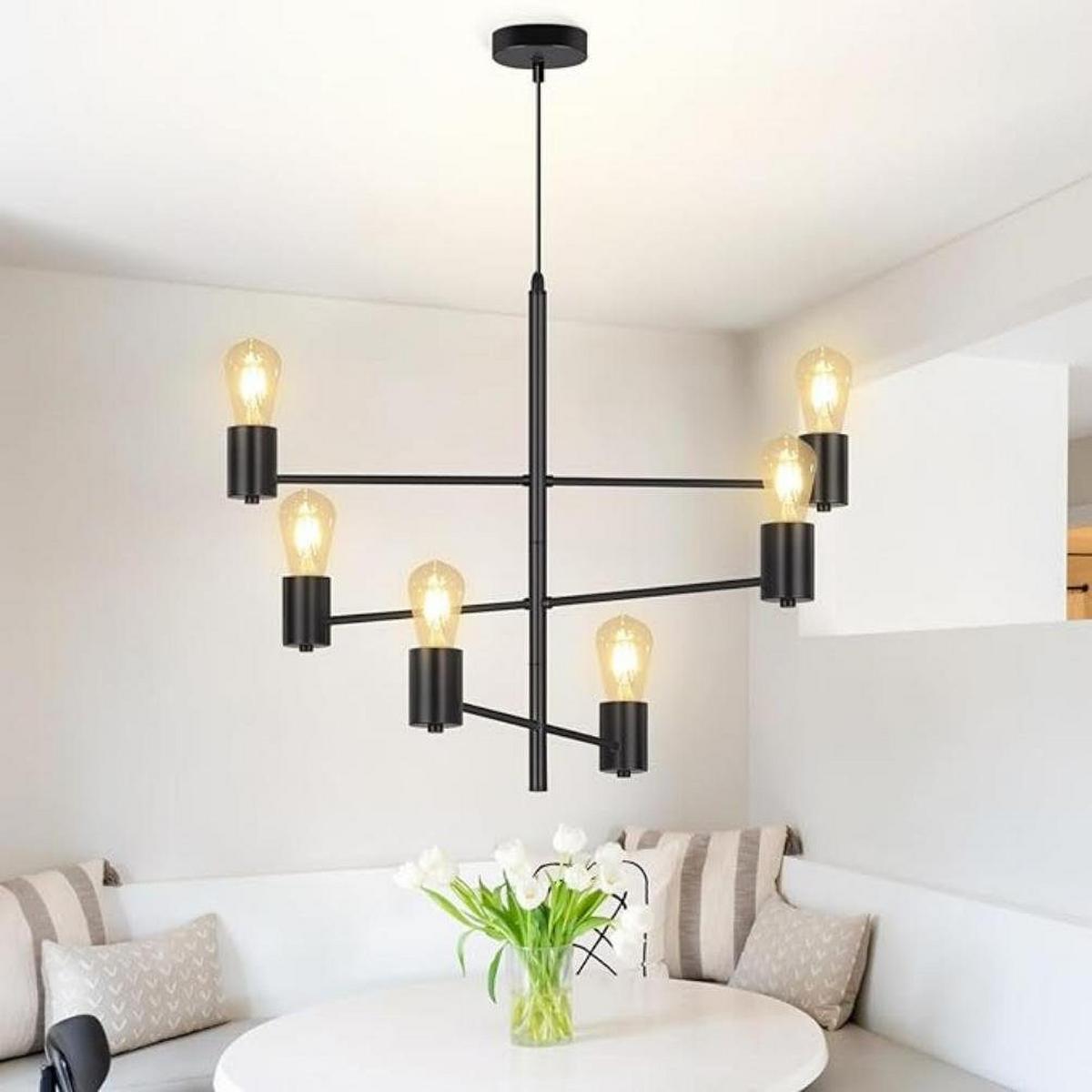 PENDELLEUCHTE Essenz 6-flammig 65/10/205 cm - Schwarz, Metall (65/10/205cm) - Nettlife