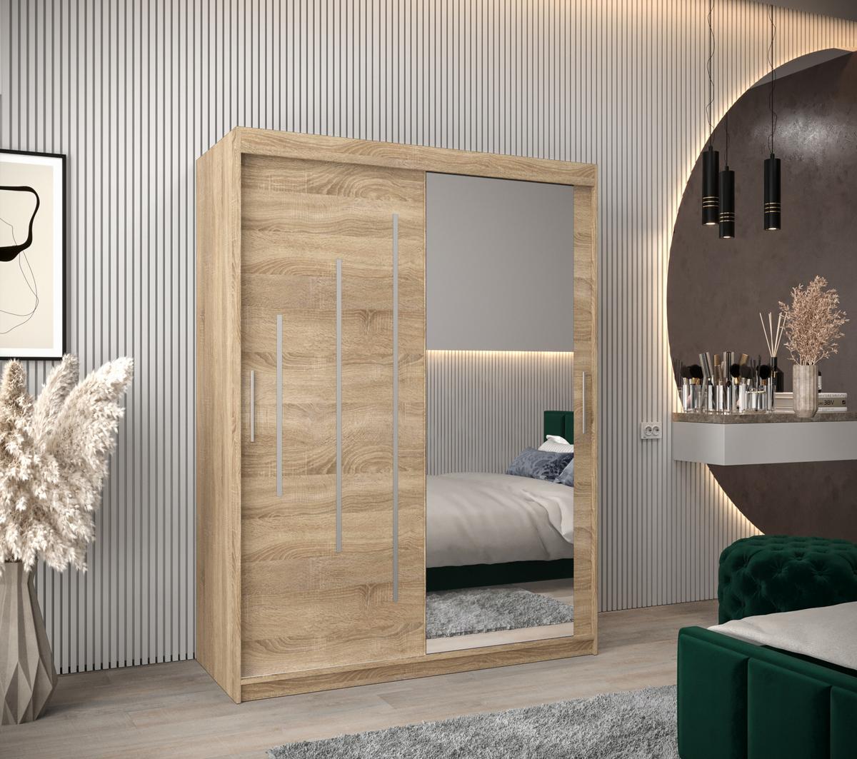 SCHWEBETÜRENSCHRANK 200/150/62 2-türig - Silberfarben/Sonoma Eiche, Holz/Kunststoff (150/200/62cm) - Abiks Möbel