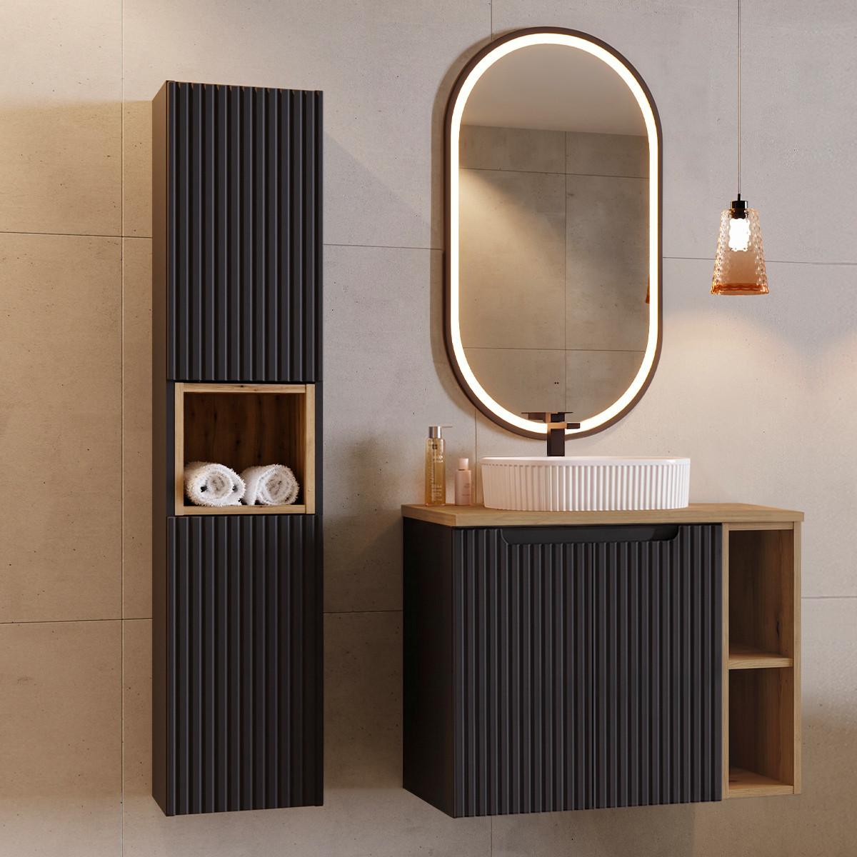 BADMÖBEL 80.4cm Riva 2er-Set Schwarz und Holz - Schwarz, Holzwerkstoff (80.4/59.5/40cm) - Petits-meubles