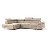 ECKSOFA FAVIEN L-S Creme Velours-Stoff mit Schlaffunktion - Creme, Holz (257/190cm) - MASSENO