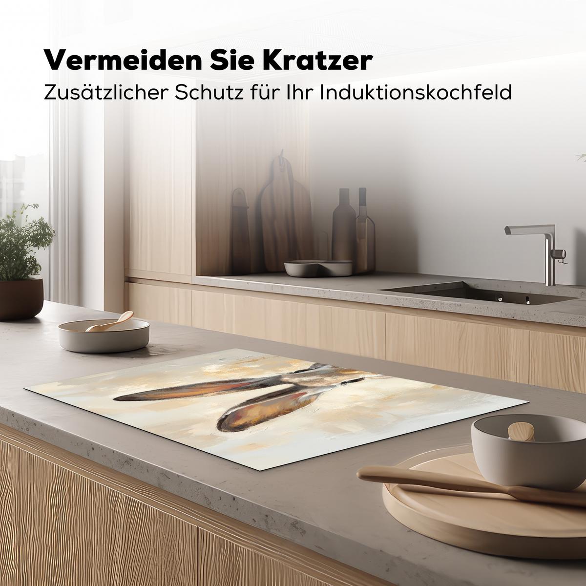 HERDABDECKPLATTE Hase - Ohren - Braun Ceranfeldabdeckung 76x51.5 cm - Beige, Kunststoff (76/51.5/0.2cm) - MuchoWow