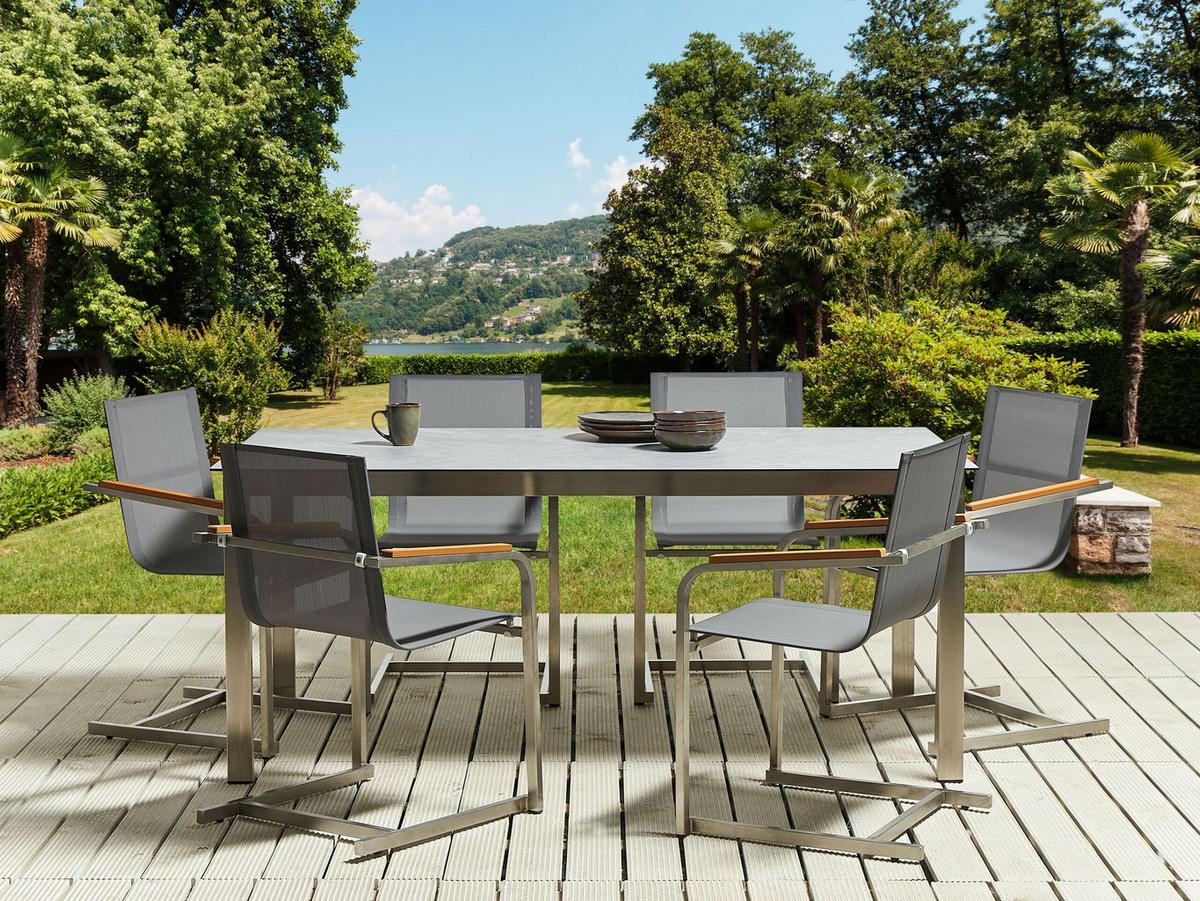 GARTENTISCH Keramik-Glas grau 180/90 cm Cosoleto - Silberfarben/Grau, Glas (180/90/75cm) - Beliani