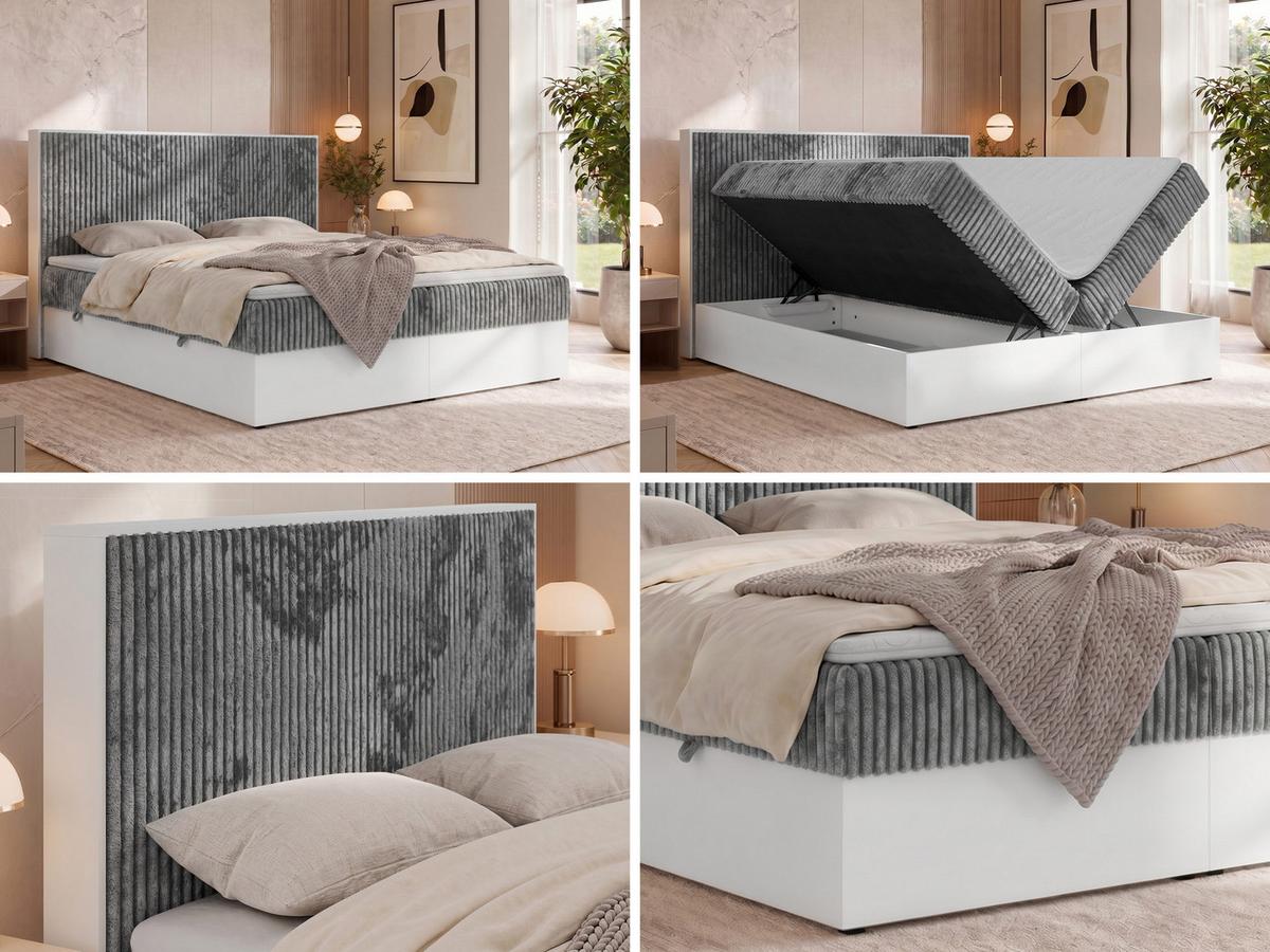 BOXBETT TRAVIT 160/200 - Grau Cord - Topper Visco - H4 - Schwarz/Grau, Kunststoff/Textil (160/200cm) - MKS