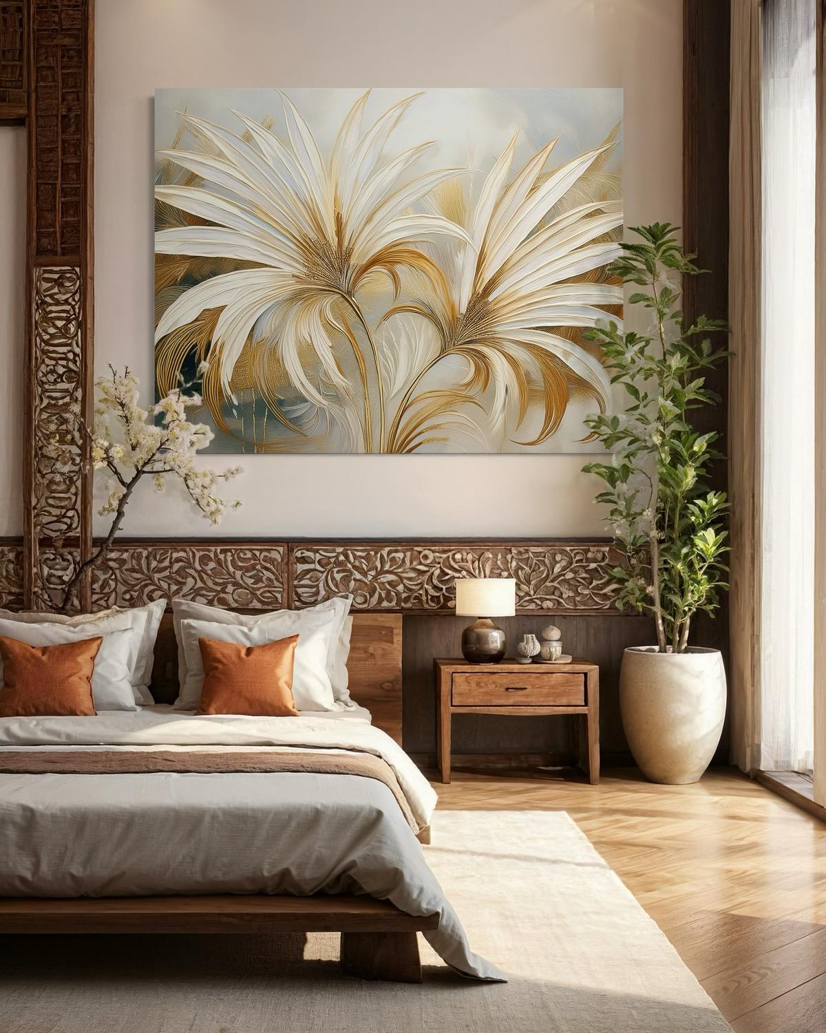 WANDBILD tropische blätter botanik - Beige, Textil (60/40cm) - Feeby