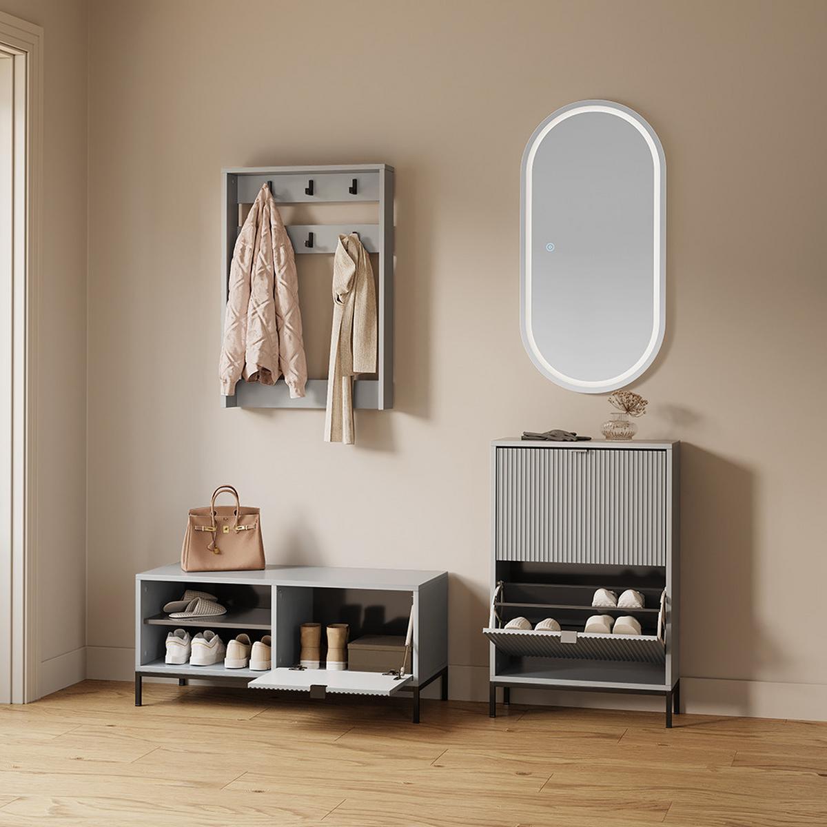 SCHUHSCHRANK Aterno Grau 100 x 45 cm mit Klapptür - Grau, Holzwerkstoff (100/45/40cm) - Livinity®
