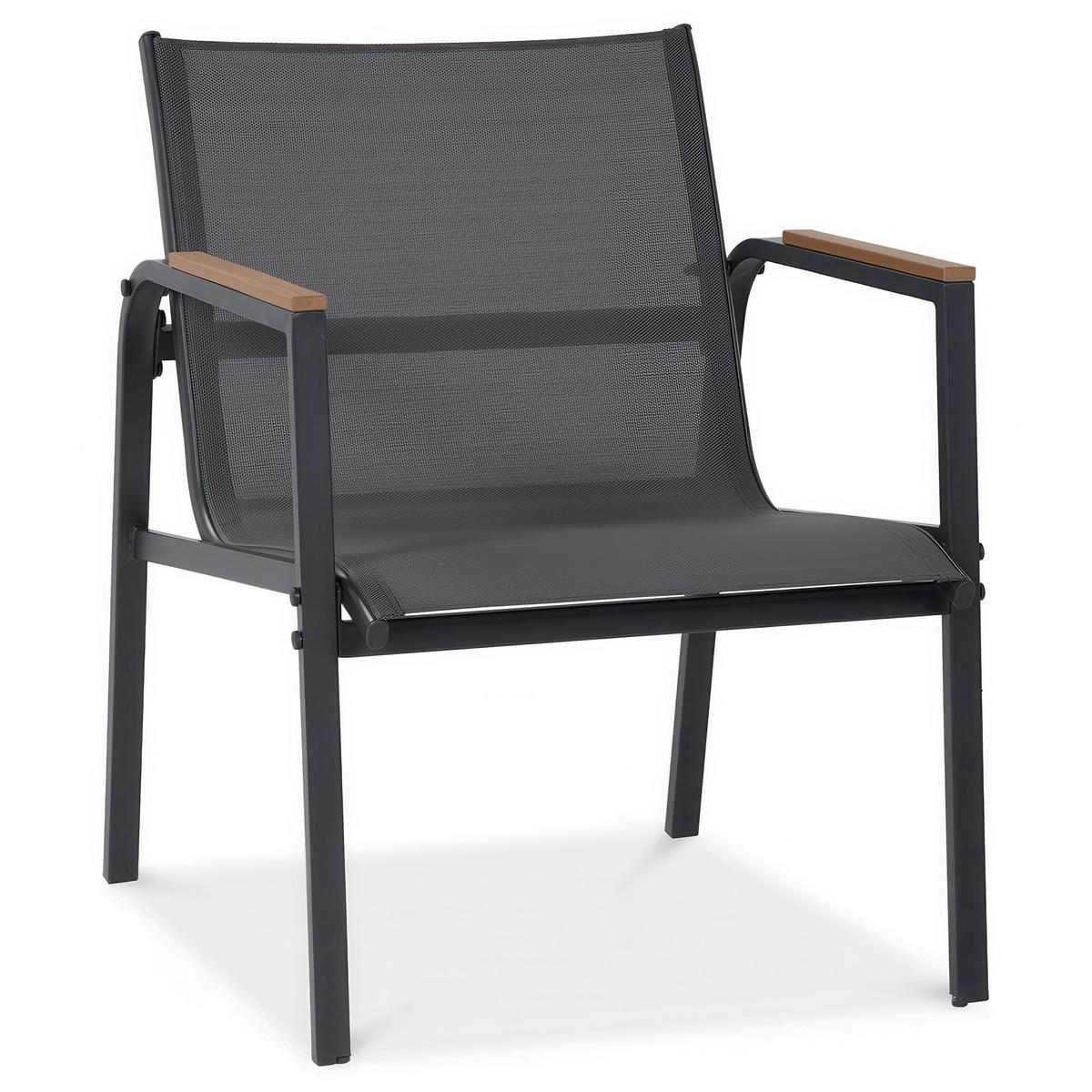 GARTENSET Thaiti, 2-Sitzer-Sofa + 2 Sessel + Couchtisch, Polywood-Armlehnen, Dunkelgrau - Dunkelgrau, Metall - Beautysofa