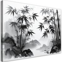 LEINWANDBILD Bambus Berge Japanische Landschaftsmalerei 100x70cm - Schwarz, Textil (100/70cm) - Feeby