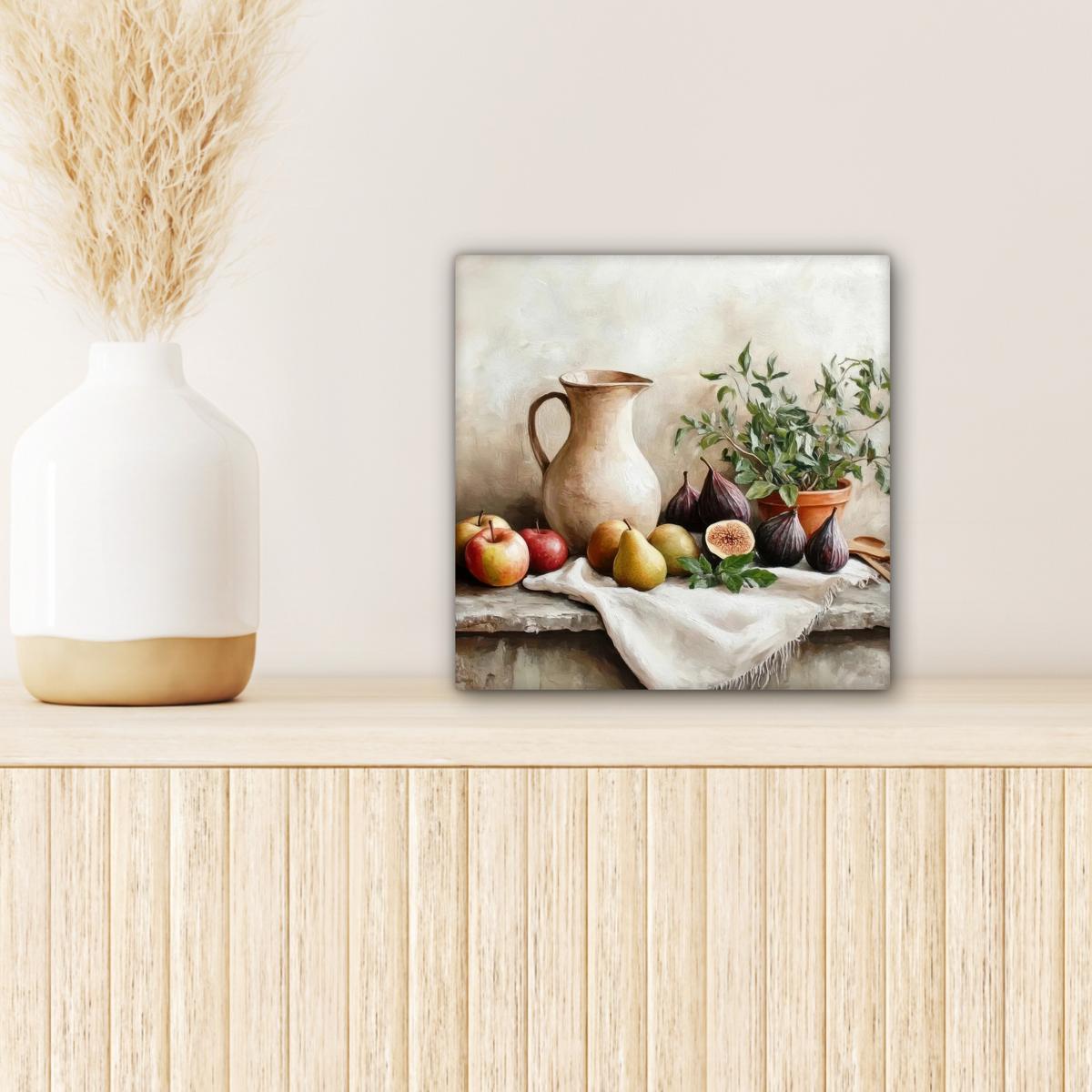 LEINWANDBILD Obst - Kräuter - Ländlich Deko Wohnzimmer 20x20 cm - Naturfarben, Textil (20/20cm) - MuchoWow