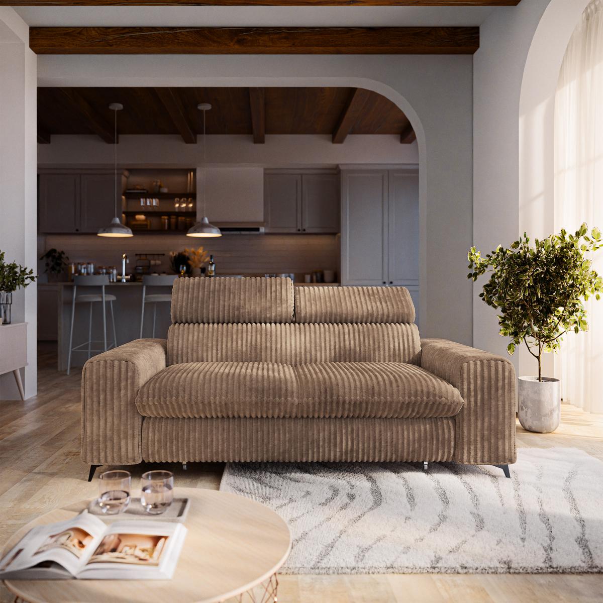 BETTSOFA BENETE Beige Cordstoff mit Schlaffunktion - Beige, Holz/Textil (191/89/92cm) - MASSENO