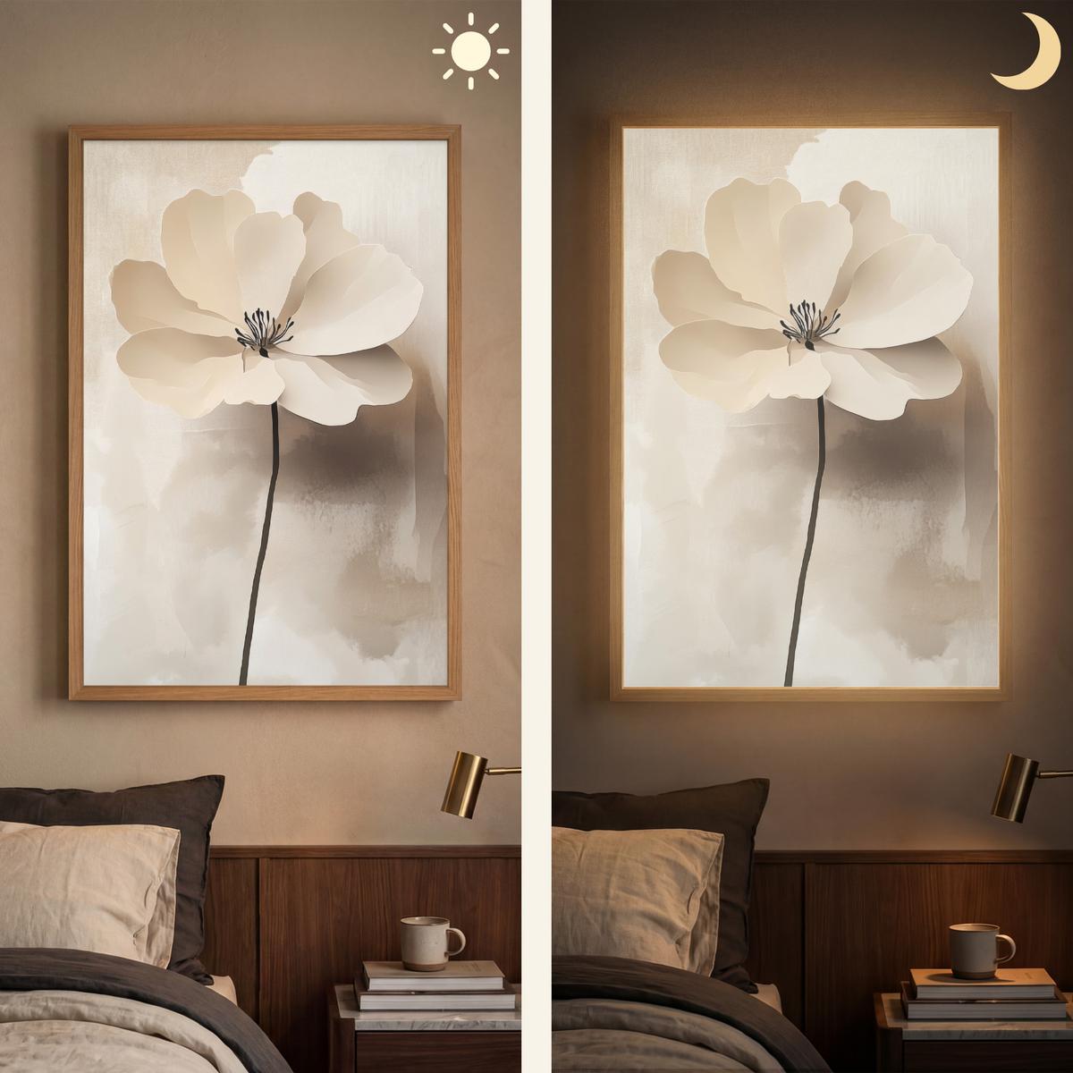 WANDLEUCHTE MIT AKKU Blume - Beige - Farbe - Schatten 60x90 cm - Beige, Holzwerkstoff (60/90/8cm) - OnlyWow