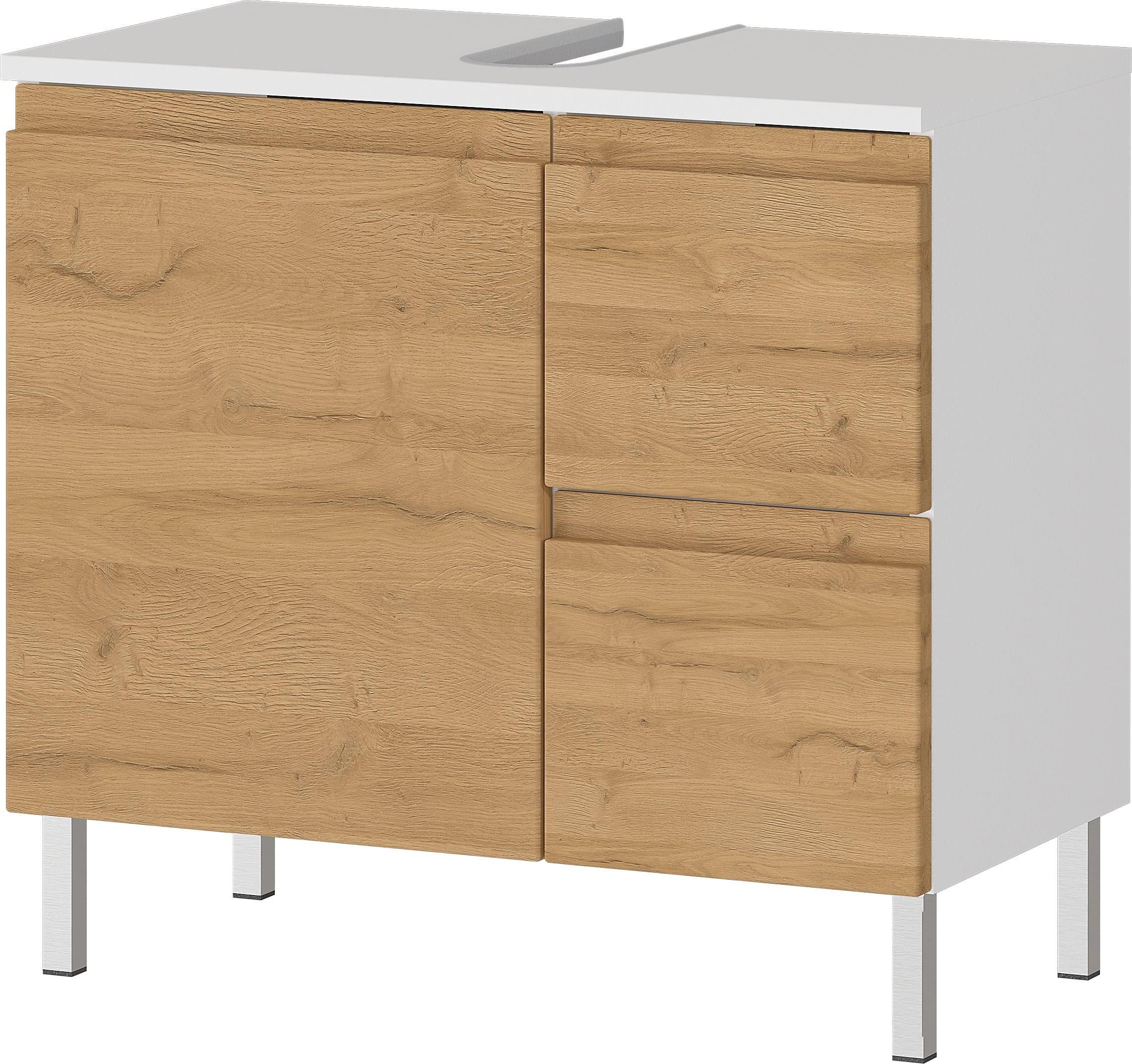 WASCHBECKENUNTERSCHRANK Weiß und Eiche Grandson 60x34x56 cm mit Chromfüßen VEER - Braun, Holz/Metall (60/56/34cm) - KADIMA DESIGN