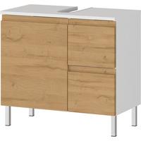 WASCHBECKENUNTERSCHRANK Weiß und Eiche Grandson 60x34x56 cm mit Chromfüßen VEER - Braun, Holz/Metall (60/56/34cm) - KADIMA DESIGN