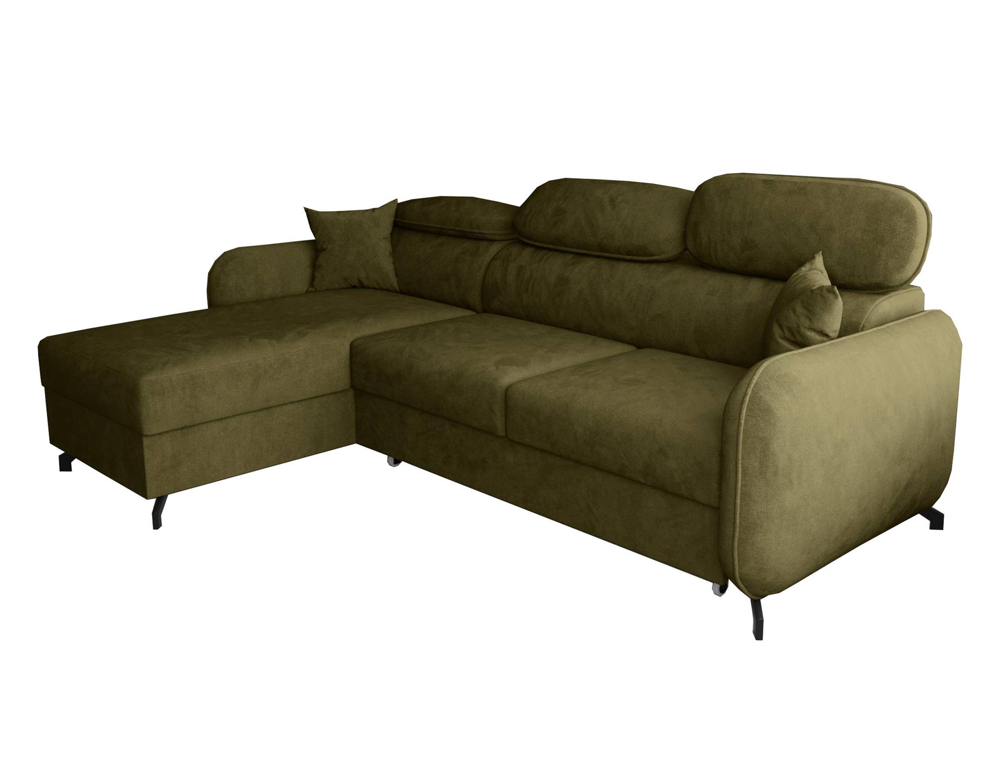 ECKSOFA L Form Ribella 5 Olivgrün 265/180/100 cm Links mit Schlaffunktion - Schwarz/Grün, Textil/Metall (180/265cm) - AX Living