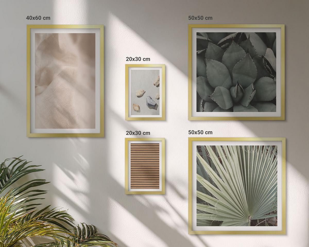 BILDER SET 5er Set - 50x50 cm & 20x30 cm & 40x60 cm Goldrahmen - Steine, Holz, Stofftexturen - Goldfarben, Kunststoff (40/60cm) - TULUP