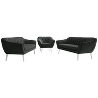 SITZGARNITUR PIRS 3+3+1 - Dunkelgrau Strukture - Weiße Beine - Dunkelgrau/Graphitfarben, Holzwerkstoff/Textil (180/75/74cm) - MKS