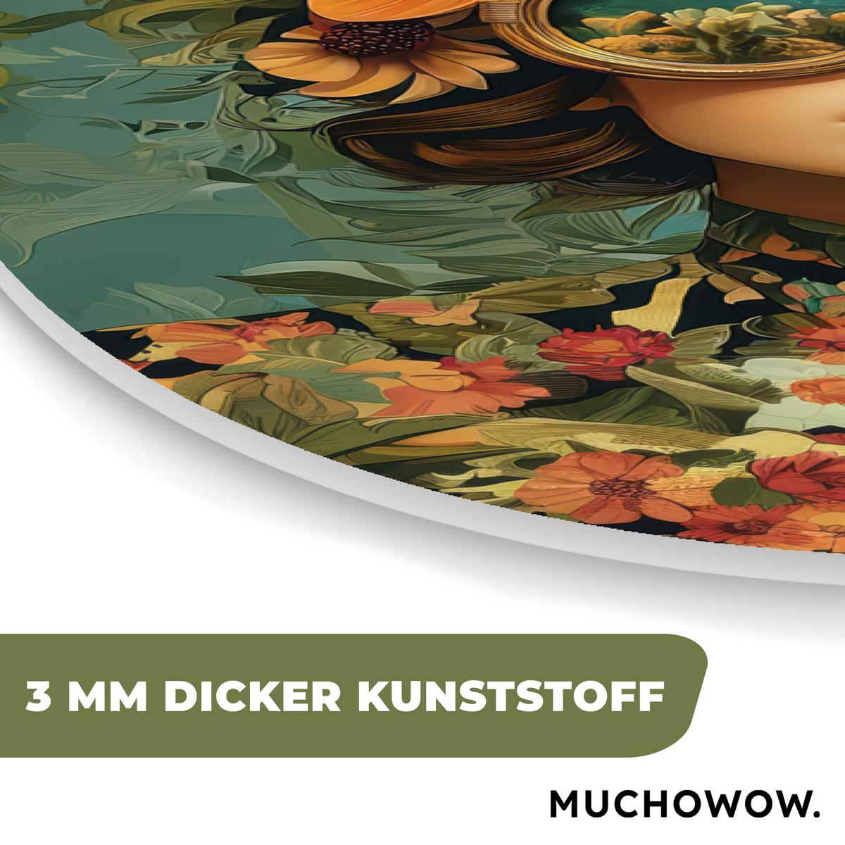 WANDBILD Frau - Blumen - Schmetterlinge - Natur - Vintage Deko Groß 80x120 cm - Petrol, Kunststoff (80/120cm) - MuchoWow