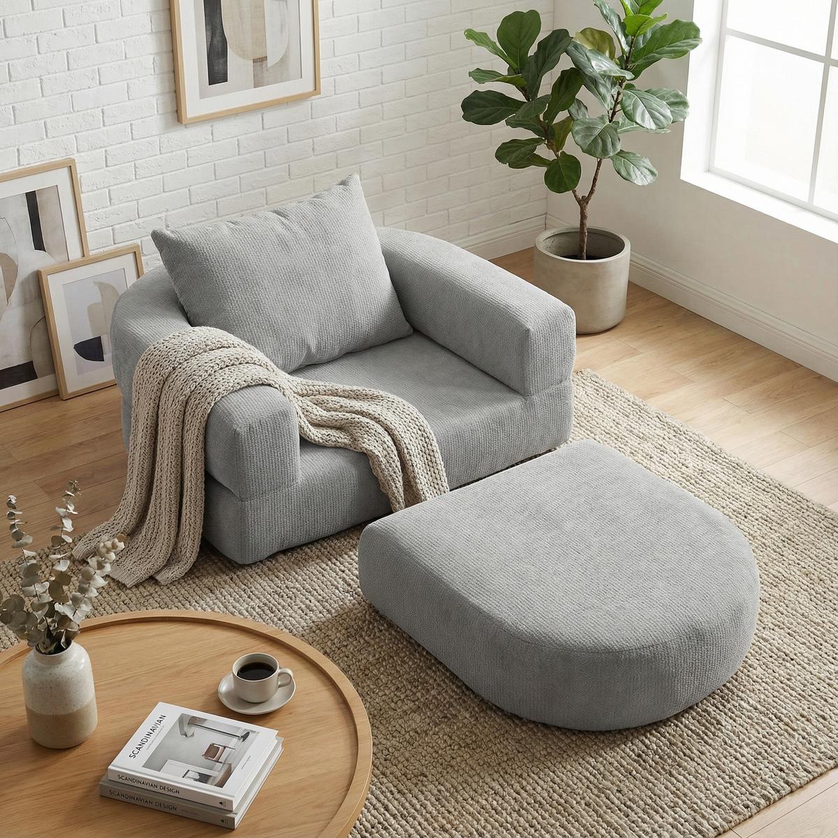 SCHLAFSESSEL in Chenille-Optik - Grau, Textil (101/41/90cm) - Urban Meuble