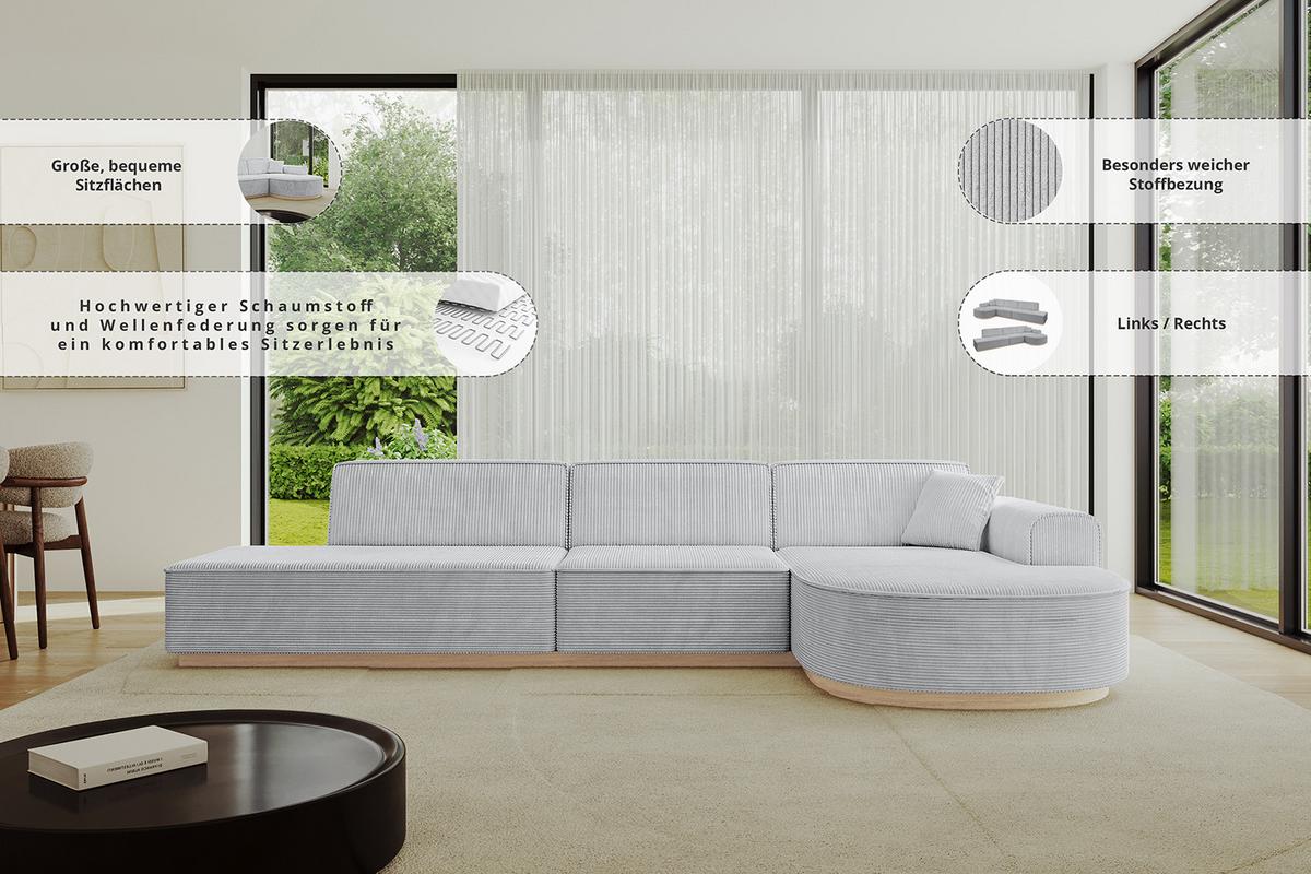 ECKSOFA Ottomane Rechts ARRIO-L2 - 328x171x83 cm Beige - Beige, Holzwerkstoff/Textil (328/171cm) - ALTDECOR