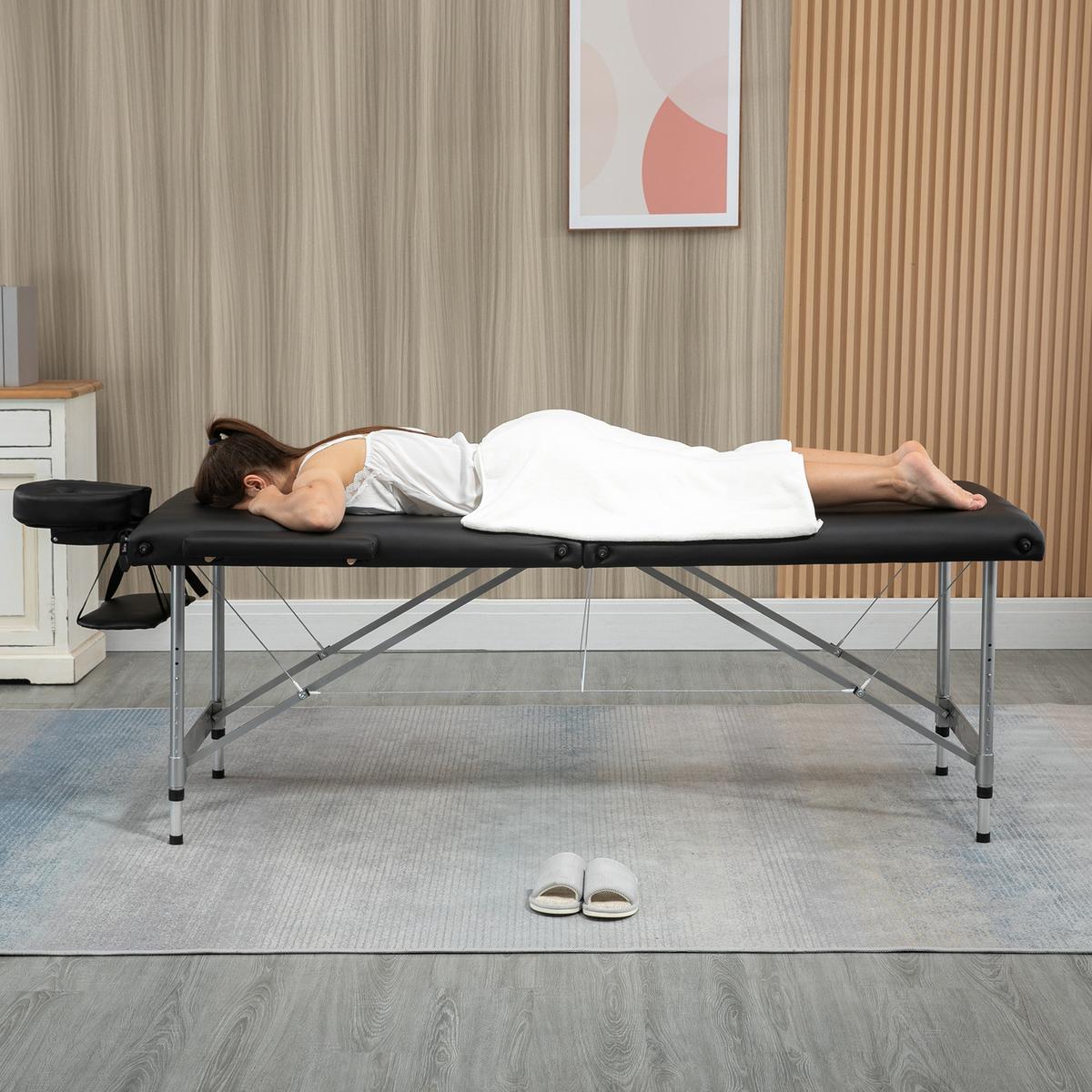 MASSAGELIEGE klappbar Massagebett max. 130 kg Belastbar Kunstleder, Schwarz - Schwarz, Metall (70/82/185cm) - HOMCOM