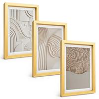 BILDER SET 3er Set - 20x30 cm Goldrahmen - Abstrakte Muster beige weiß - Goldfarben, Kunststoff (20/30cm) - TULUP