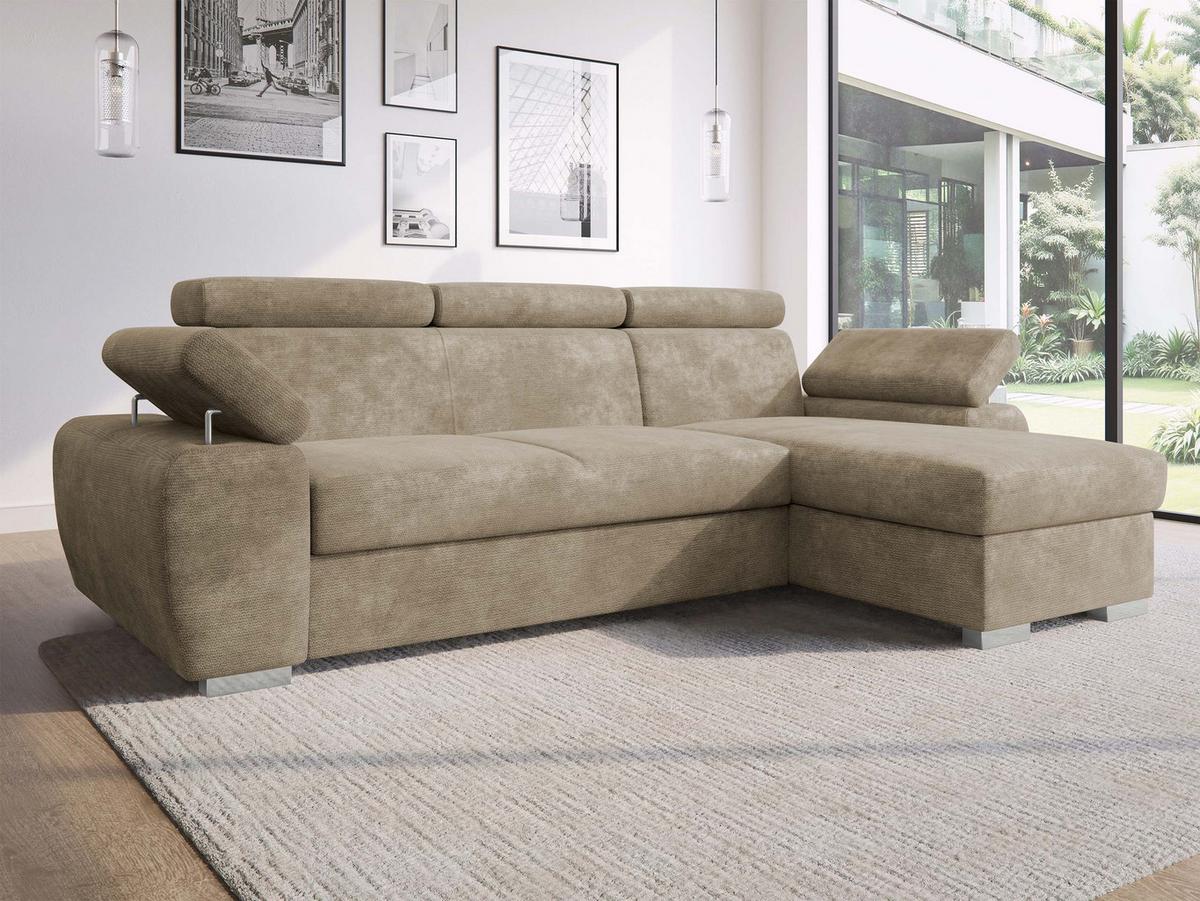 ECKSOFA Plaza L - Beige/Silberfarben, Holz/Kunststoff (255/170cm) - MIRJAN24