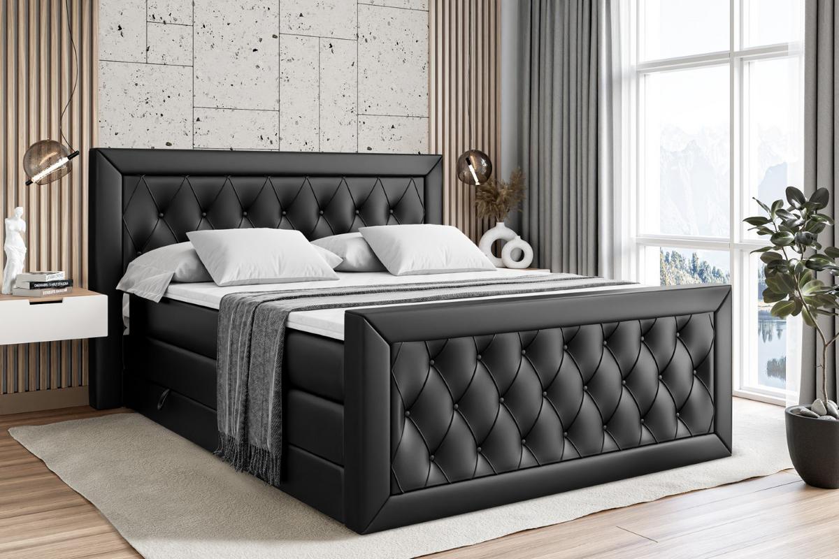 BOXSPRINGBETT NOEL-Z KING - 140 x 200 - H3/H4 - Schwarz Hochglanz - Schwarz Hochglanz, Holzwerkstoff (140/200cm) - ALTDECOR