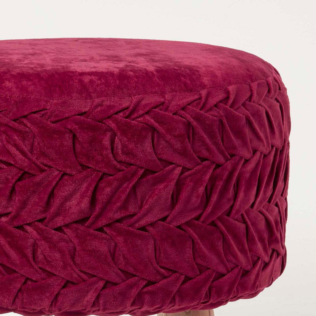 SAMT-HOCKER Lyla, magenta plissiert, 40/40/41 cm - Magenta, Textil (41/40/41cm) - Homescapes