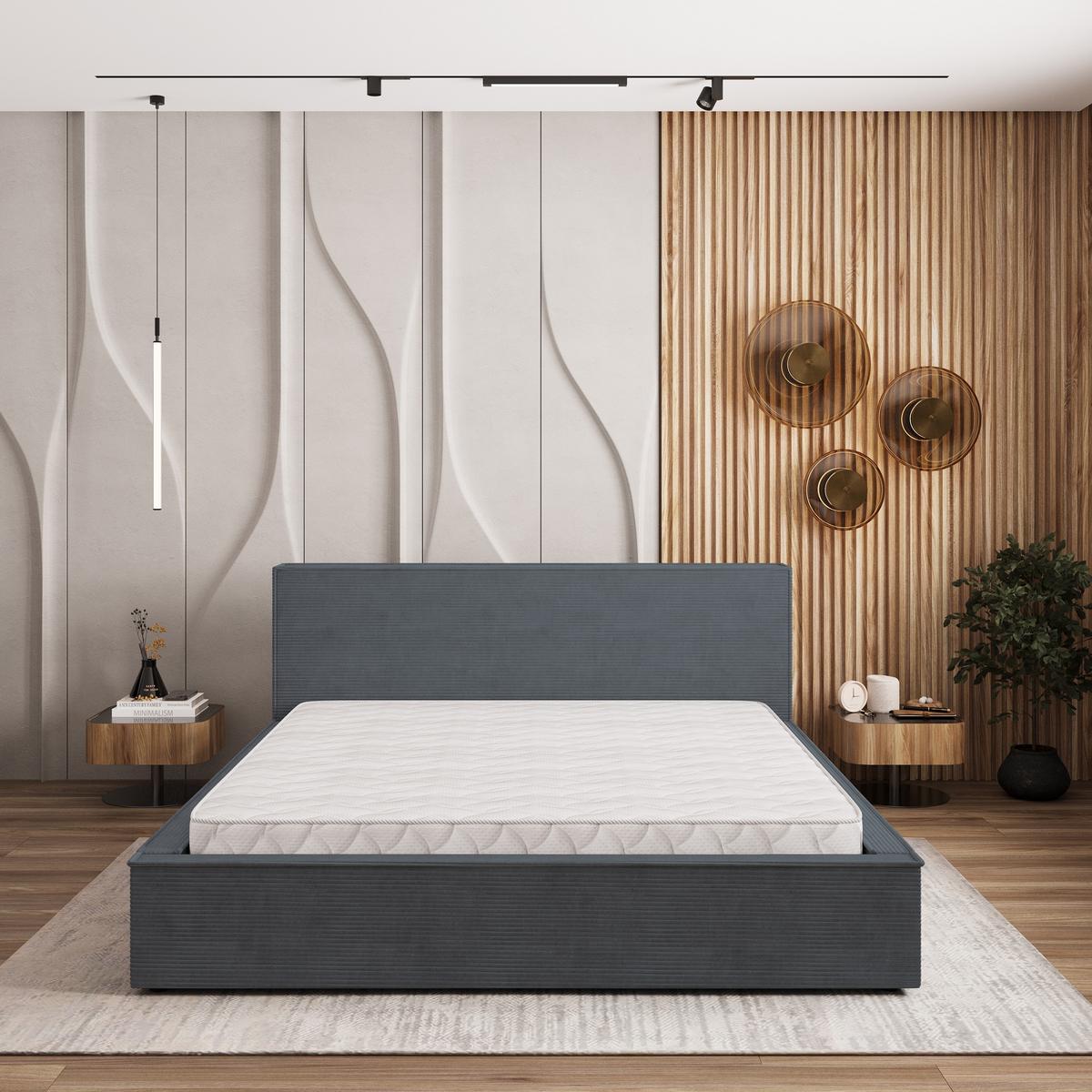 POLSTERBETT CELORA P 200x200 cm mit Bettkästen - Grau - Grau, Holz/Textil - MASSENO