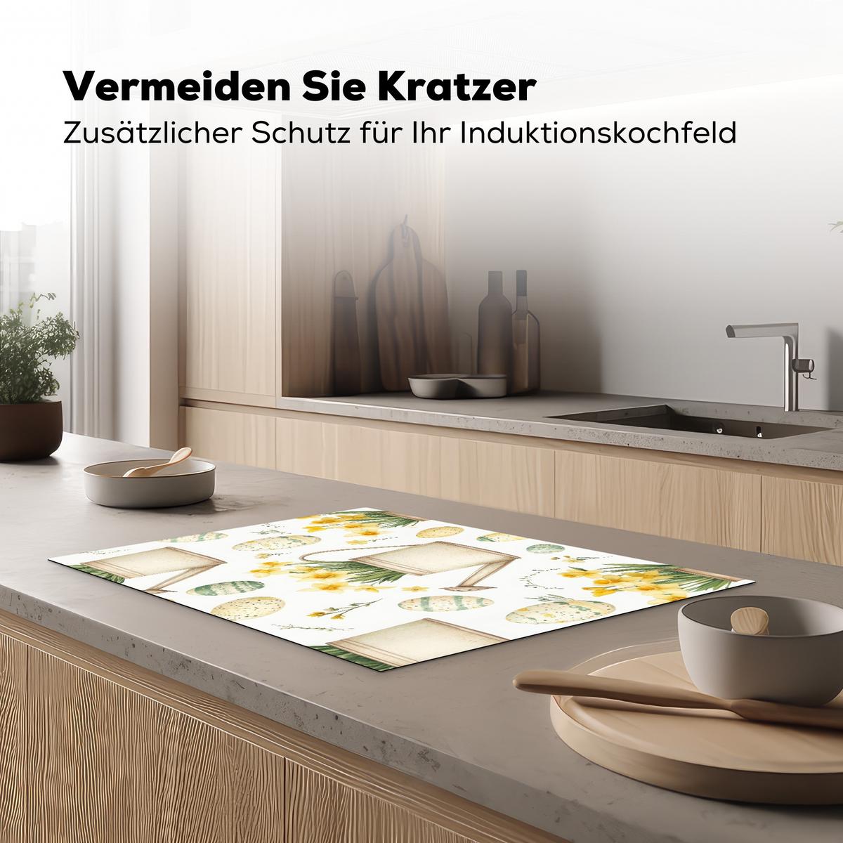 HERDABDECKPLATTE Gießkanne - Blumen - Eier Herdabdeckung Induktionsfeld 75x52 cm - Weiß, Kunststoff (75/52/0.2cm) - MuchoWow