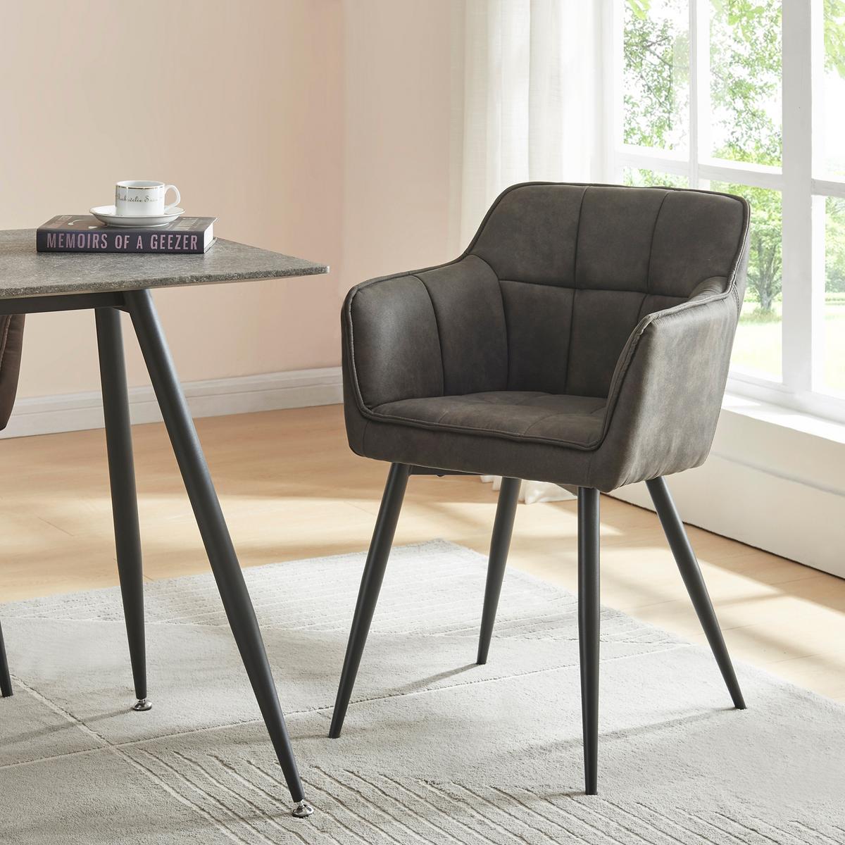 ARMLEHNSTUHL Birmingham - Dunkelgrau/Schwarz, Textil/Metall (60/82/59cm) - [en.casa]