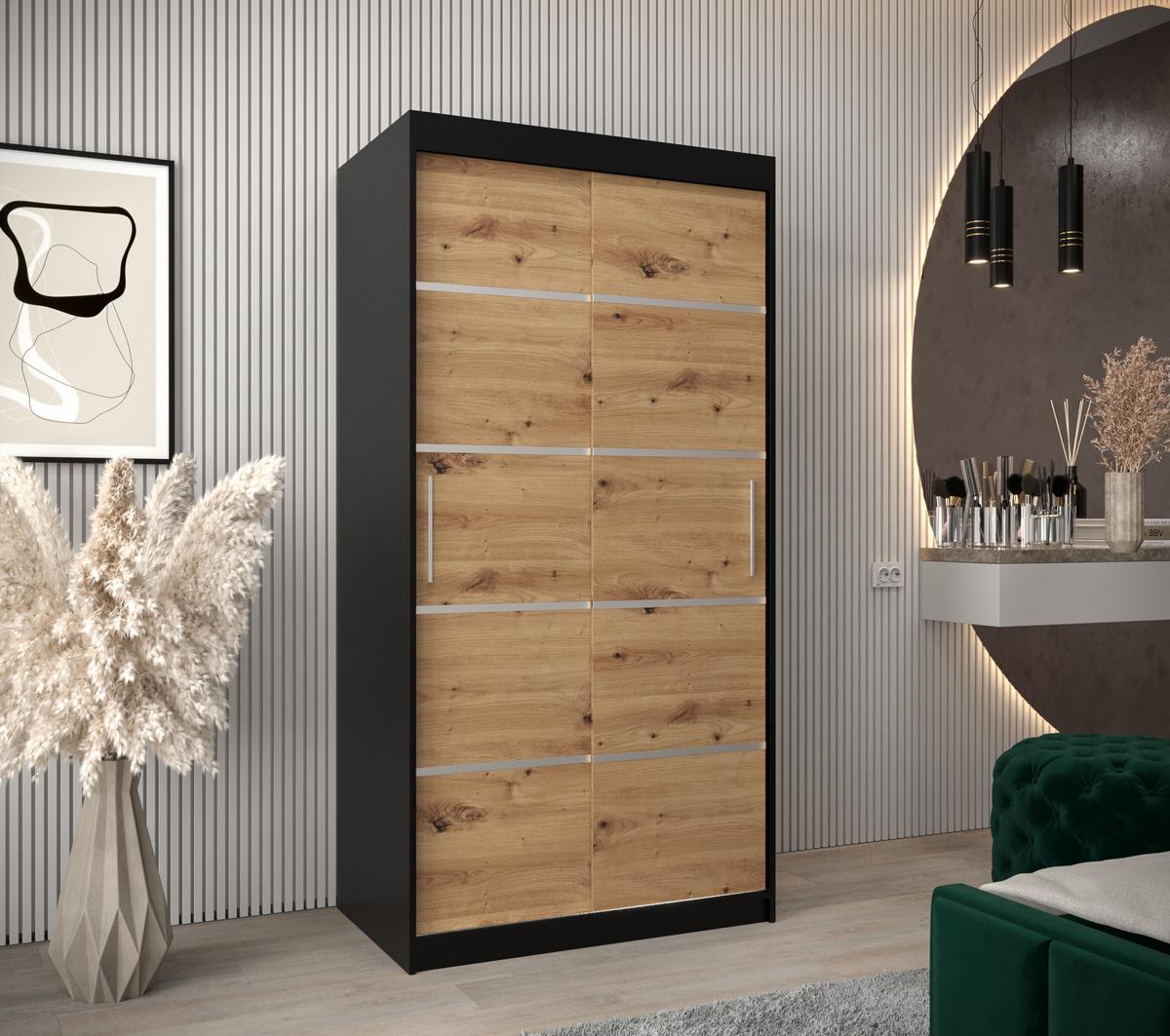 SCHWEBETÜRENSCHRANK 200/100/62 2-türig - Silberfarben/Schwarz, Holz/Kunststoff (100/200/62cm) - MÖBEL KRYSPOL