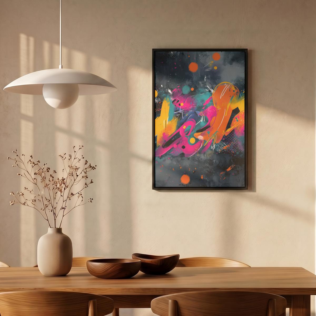 LEINWAND Bilder mit Rahmen - Abstrakt - Graffiti - Farbenfroh - Farbspritzer - 40x60 - Multicolor, Textil (40/60cm) - MuchoWow