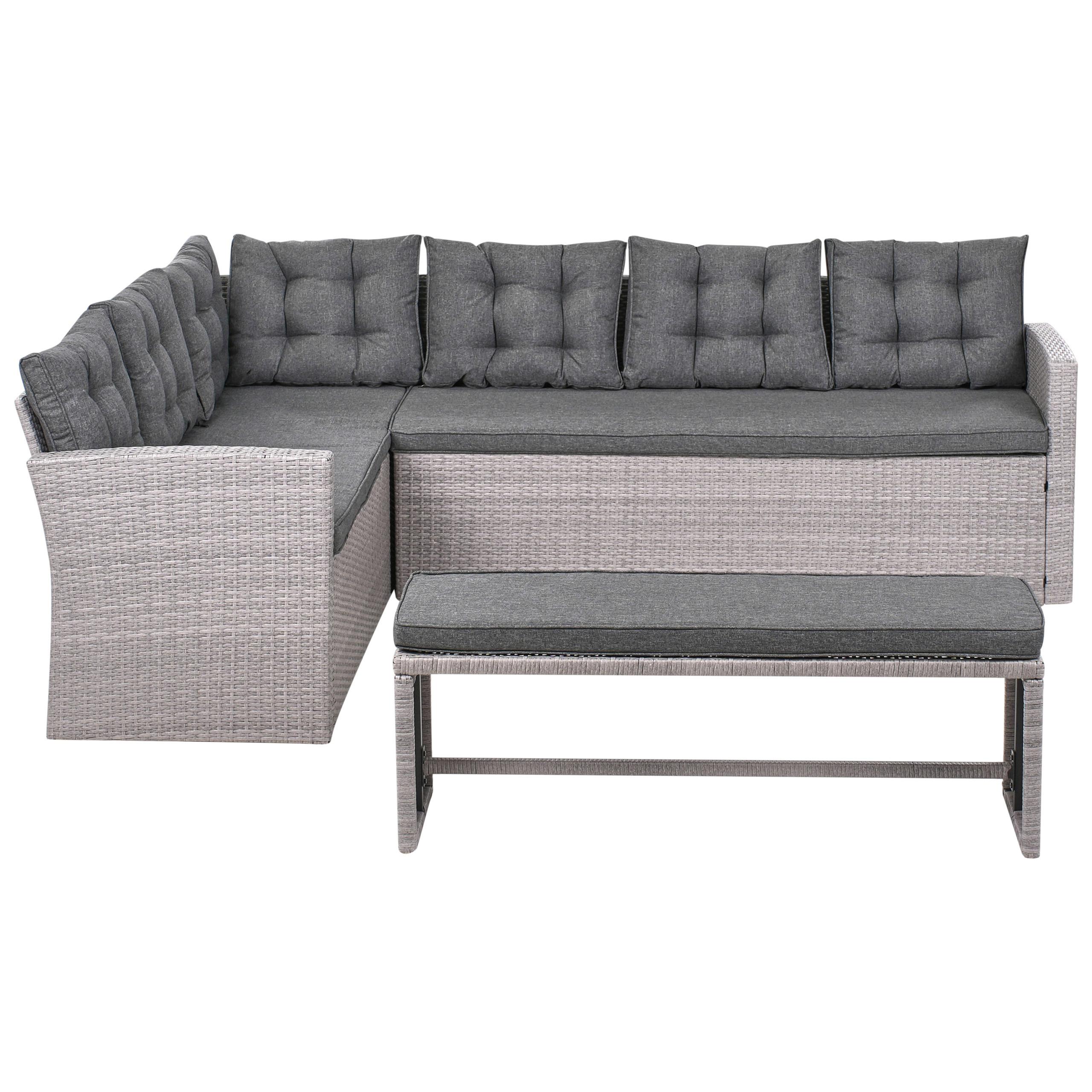 GARTEN-ECKSOFA 8-Sitzer Polyrattan Grau Viterbo - Hellgrau/Grau, Kunststoff - Beliani