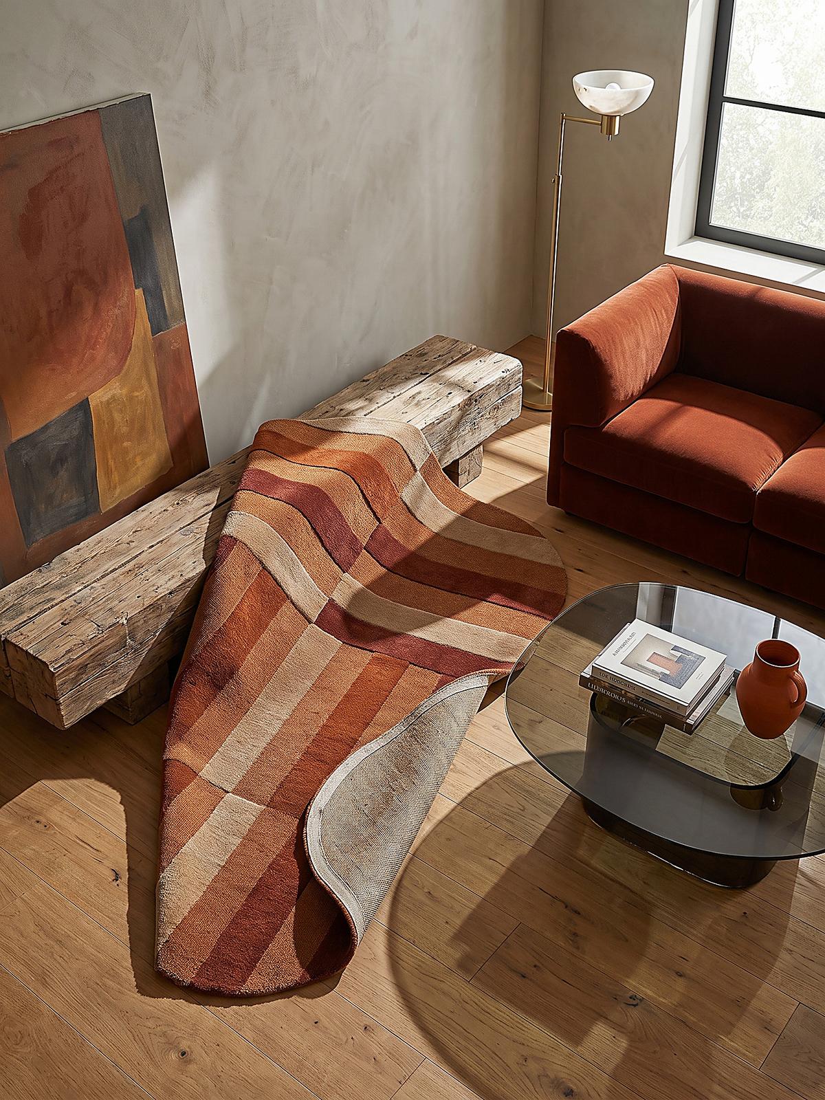 WOLLTEPPICH handgetuftet LUNAN, Blockstreifen, Terrakotta, 140 x 200 cm - Orange, Textil (140/200cm) - KADIMA DESIGN