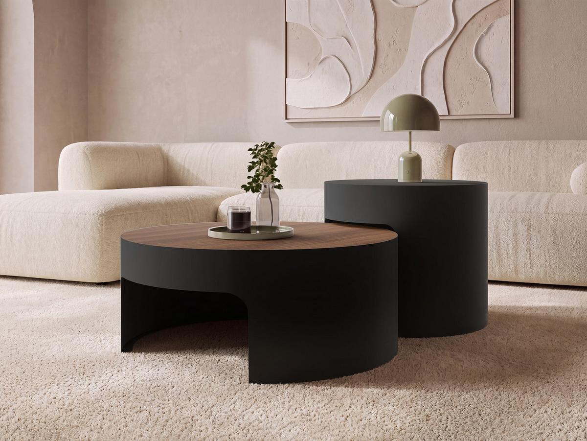 COUCHTISCH-SET Vellaro - Nussbaumfarben/Schwarz, Holzwerkstoff/Metall (76/76/32cm) - MIRJAN24