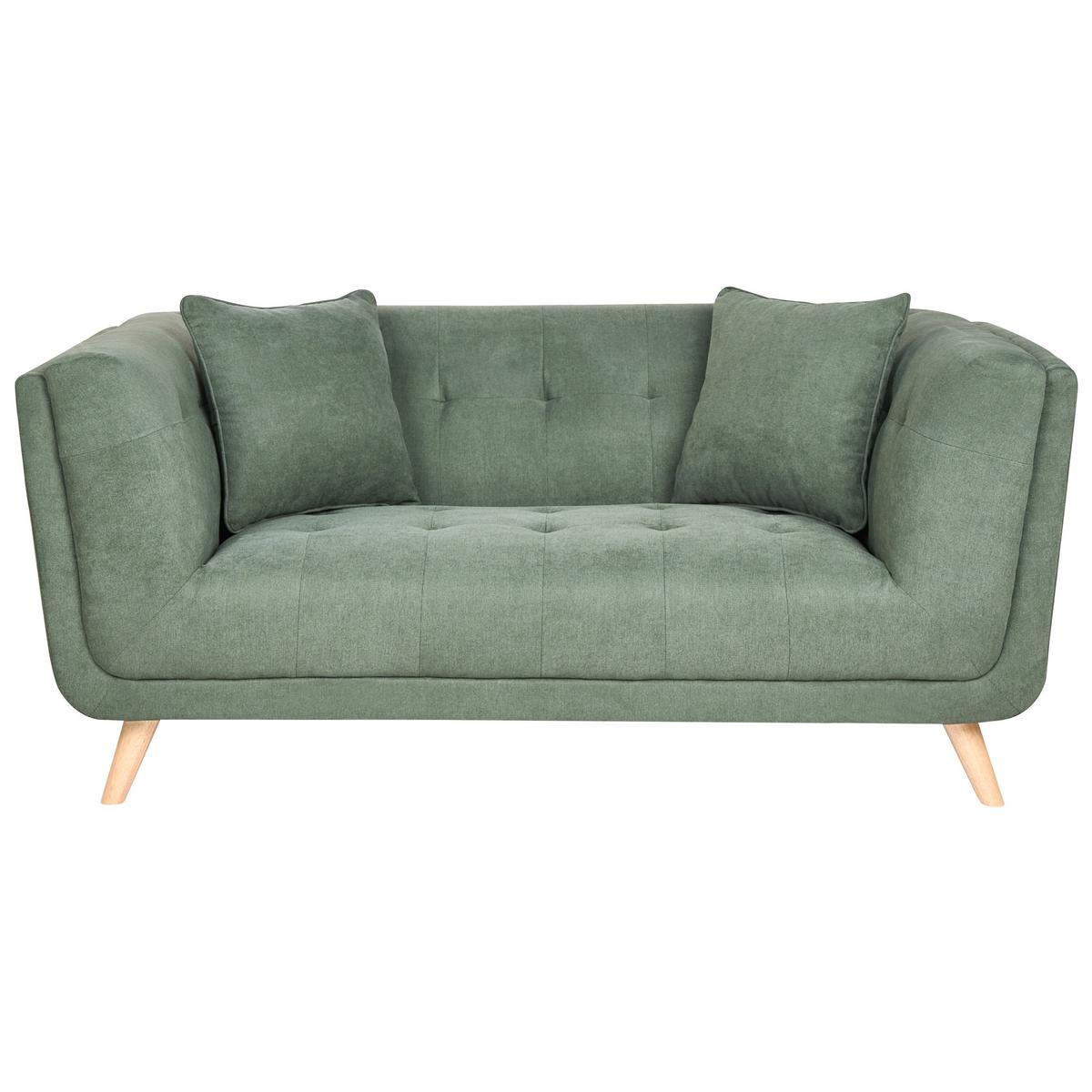 2-SITZER-SOFA Stoff Grün mit Ottomane Habo - Hellbraun, Textil (176/78/72cm) - Beliani