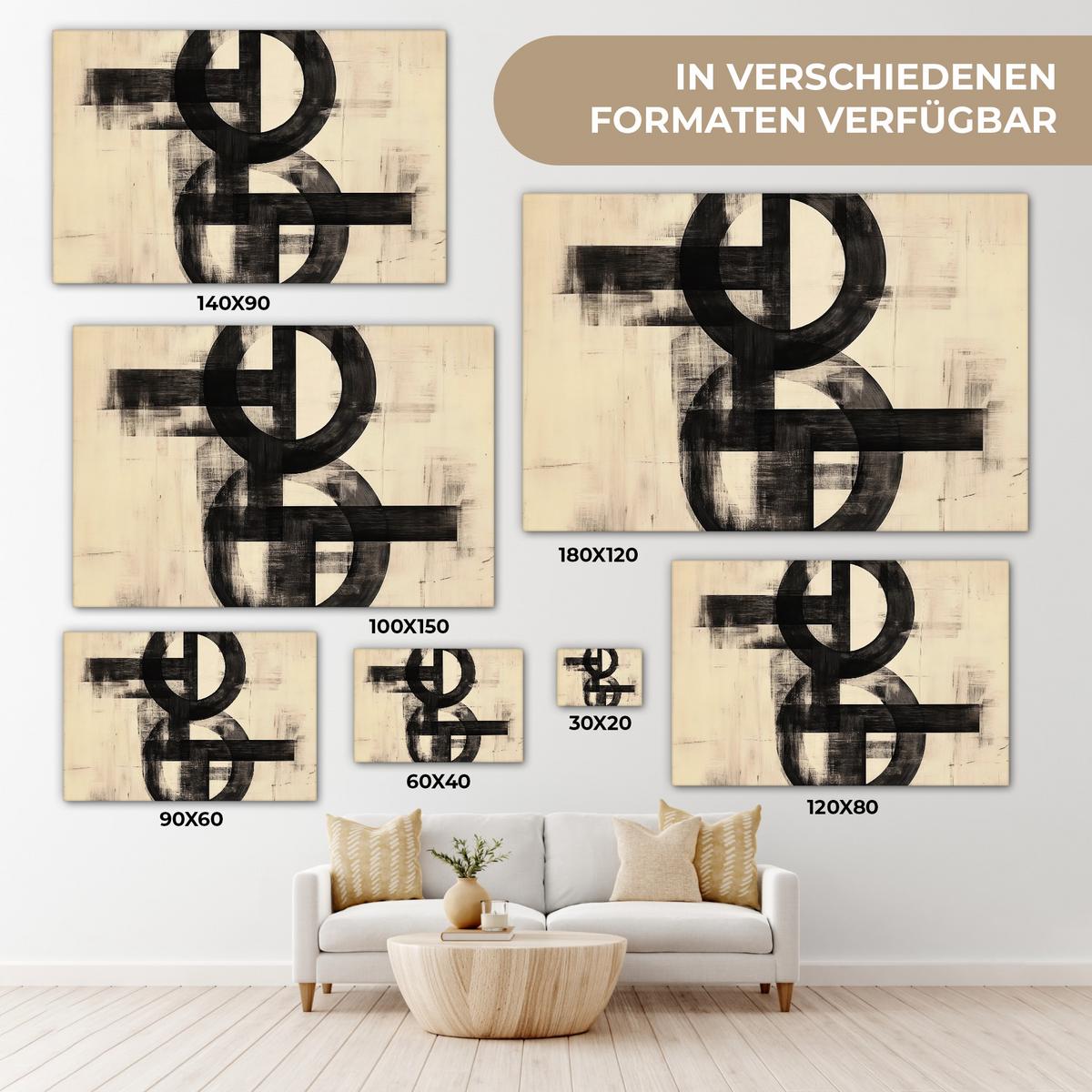 LEINWANDBILD Kreise - Balken - Schwarz - Abstrakt Wanddeko 90x60 cm - Schwarz, Textil (90/60cm) - MuchoWow