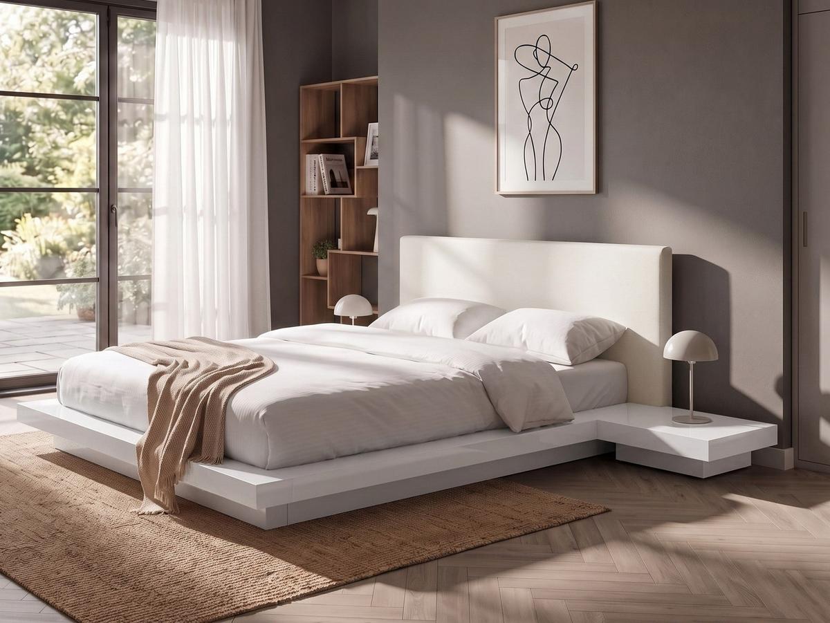 BETT mit Lattenrost 160/200 cm Weiß Zen - Weiß, Holzwerkstoff (160/200cm) - Beliani