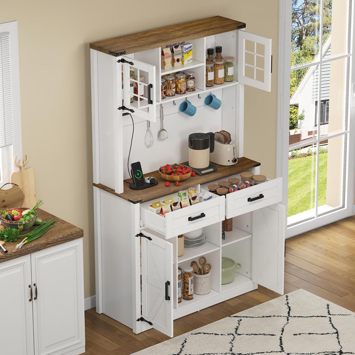 HIGHBOARD Barschrank & Küchenbuffet 100 cm in Weiß/Eiche - Weiß, Holzwerkstoff (100/172/40cm) - Urban Meuble