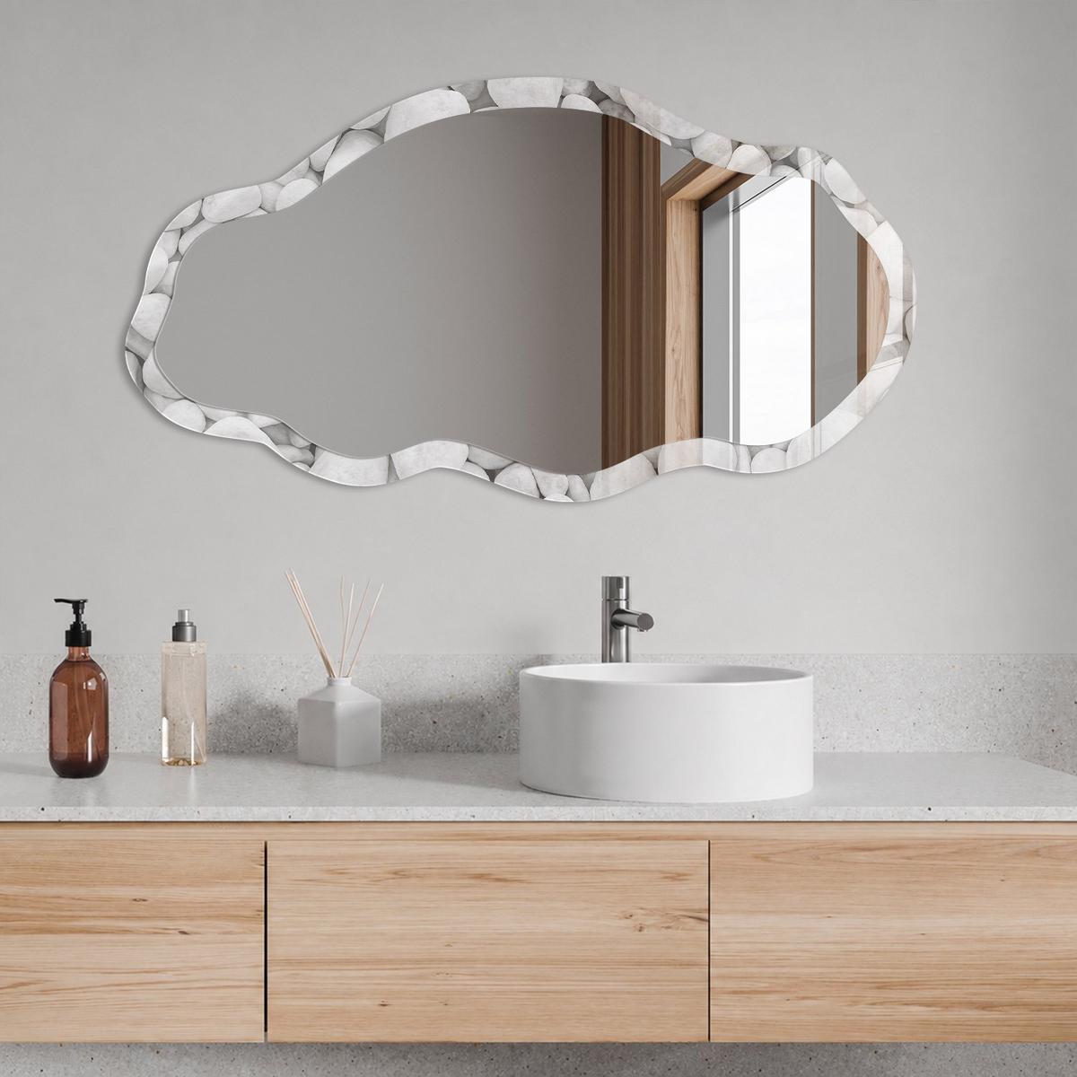 SPIEGEL 90x45 cm asymmetrisch mit Druck - Helle Steine - Transparent, Glas (45/90/0.4cm) - TULUP