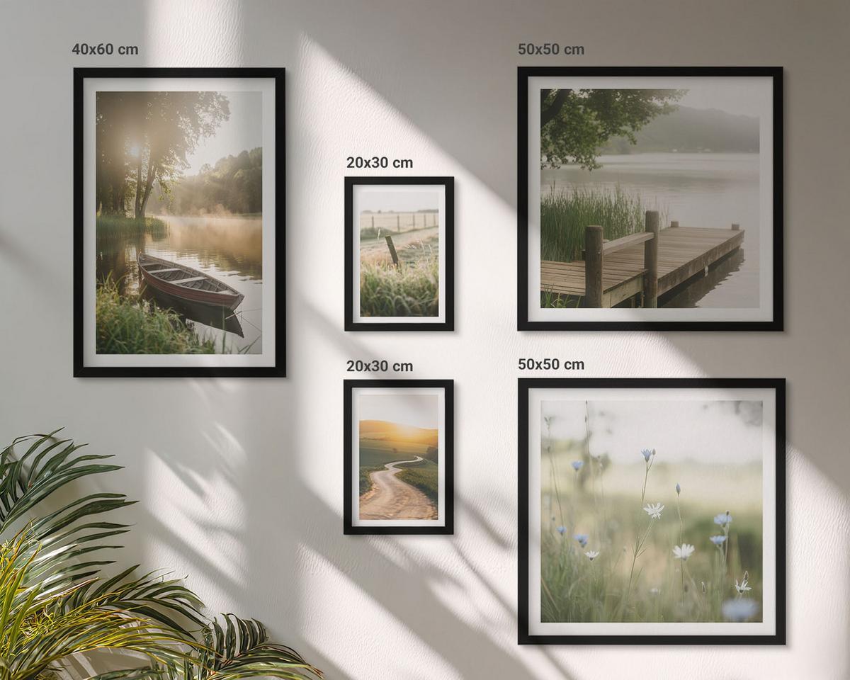 BILDER SET 5er Set - 50x50 cm & 20x30 cm & 40x60 cm Schwarzer Rahmen - Libellen im Gras, Wassermalerei - Schwarz, Kunststoff (40/60cm) - TULUP