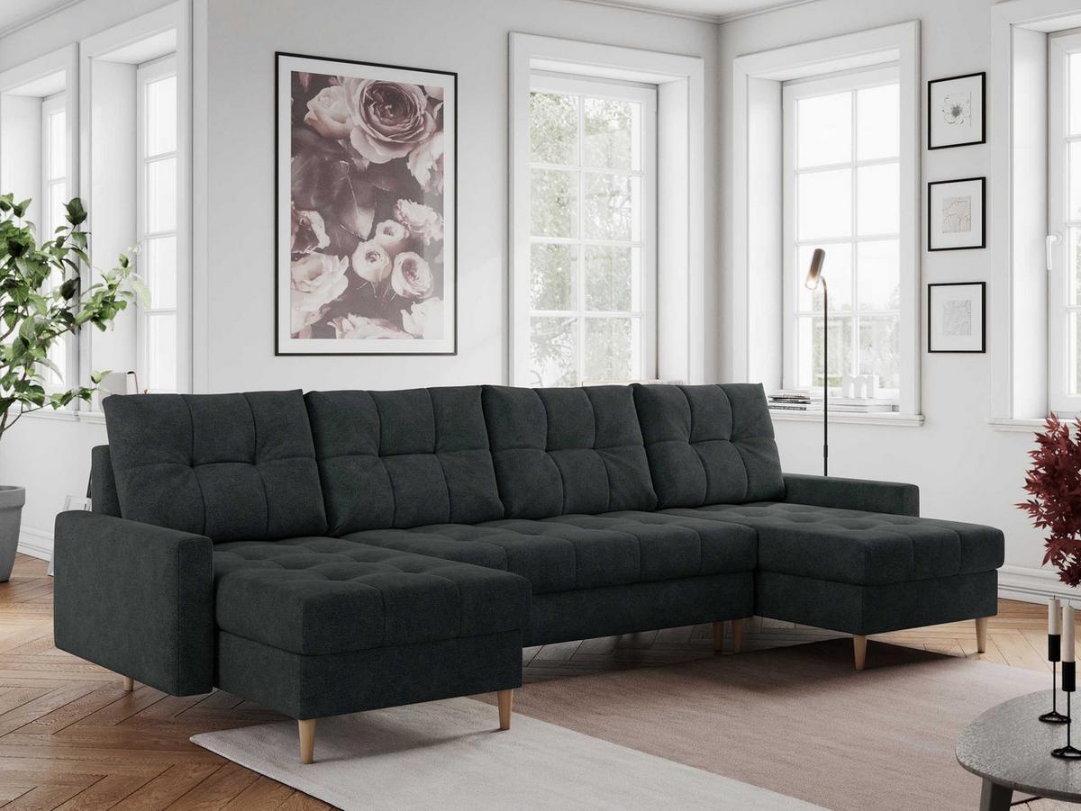 WOHNLANDSCHAFT Colin U Struktur Dunkelgrau - Dunkelgrau/Braun, Holz/Textil (290/75/140cm) - MKS