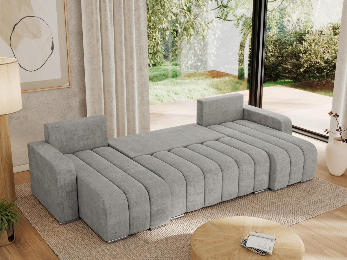 WOHNLANDSCHAFT KIRASSO U Hellgrau Struktur - Hellgrau/Grau, Textil/Metall (320/86/147cm) - MKS