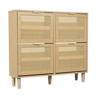 SCHUHSCHRANK mit Rattan-Front & 4 Klappen in Eiche-Optik - Sonoma Eiche, Holzwerkstoff (100/90/25cm) - Urban Meuble