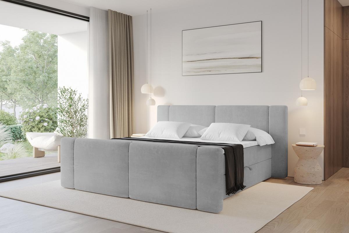 BOXBETT mit Matratze H4 - EVON Zanozek - 180x200 cm Grau - Greige, Holzwerkstoff (180/200cm) - ALTDECOR