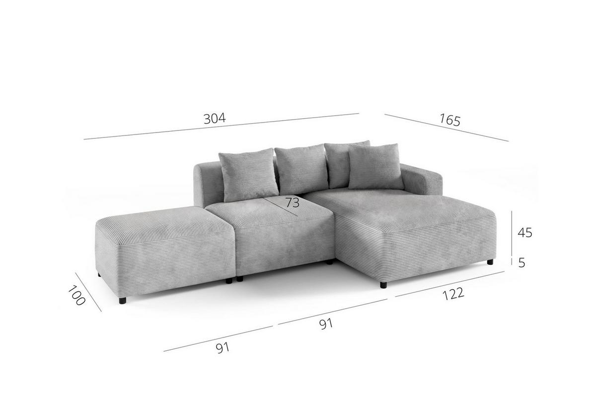 ECKSOFA Megan Xs In Poso - Creme, Holzwerkstoff/Textil (304/165cm) - Fun Möbel