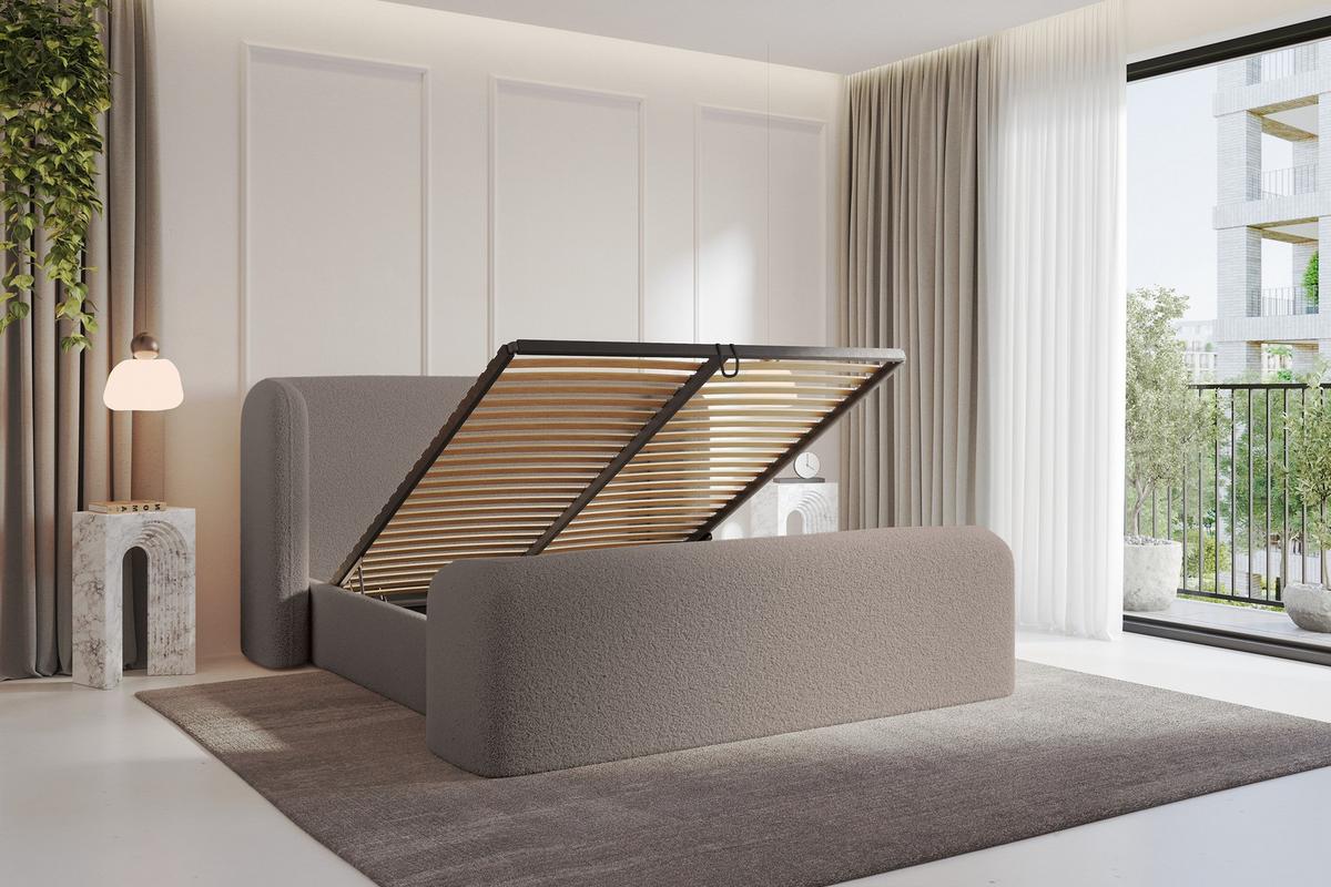 POLSTERBETT mit Bettkasten, Fußteil und Lattenrost, Bett mit Matratze H3/H4 - ESTI-Z 140x200 Braun - Braun, Holzwerkstoff/Textil (140/200cm) - ALTDECOR