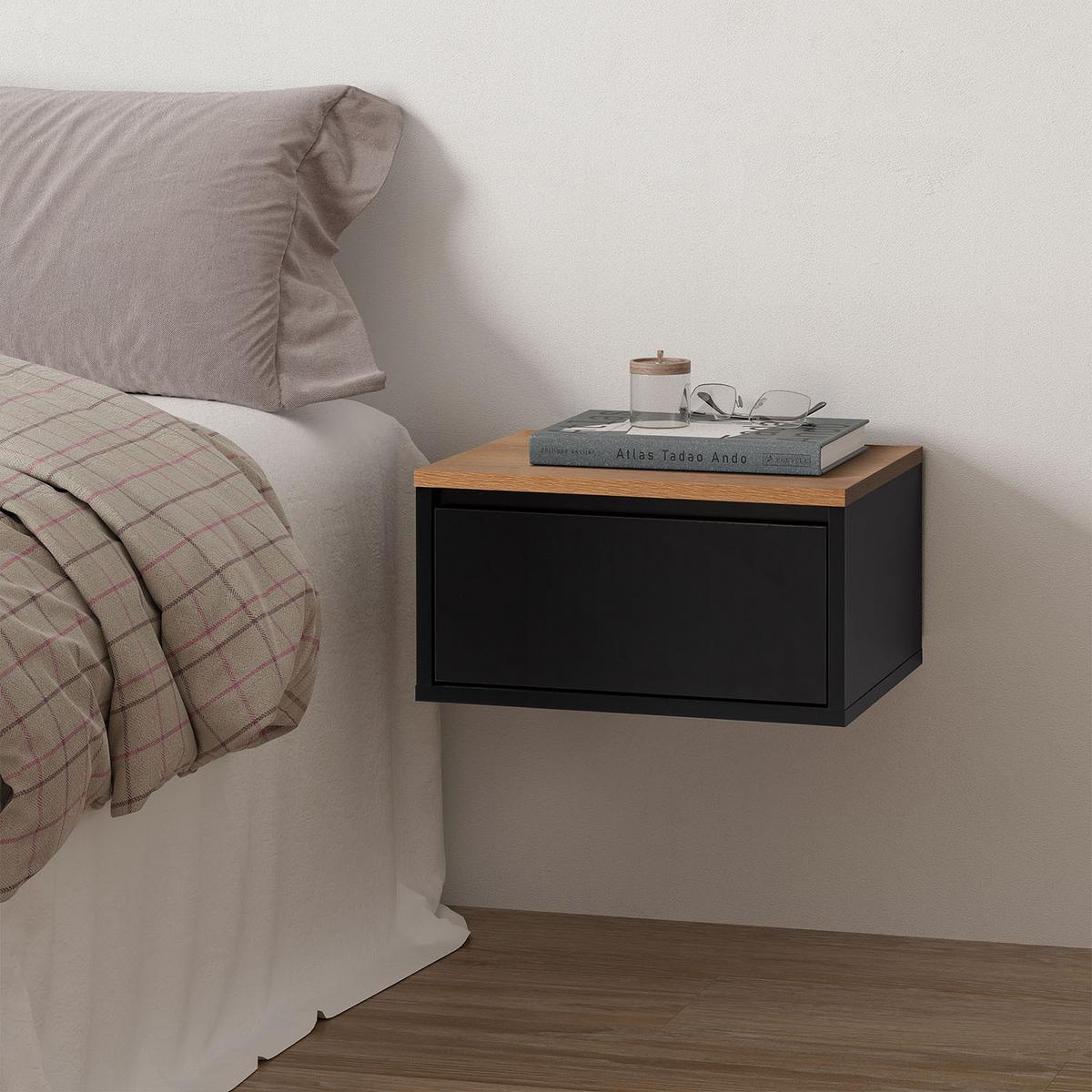 NACHTTISCH schwebende Desi Schwarz/Eiche - Schwarz, Holzwerkstoff (40/21/35cm) - VS Venta-stock